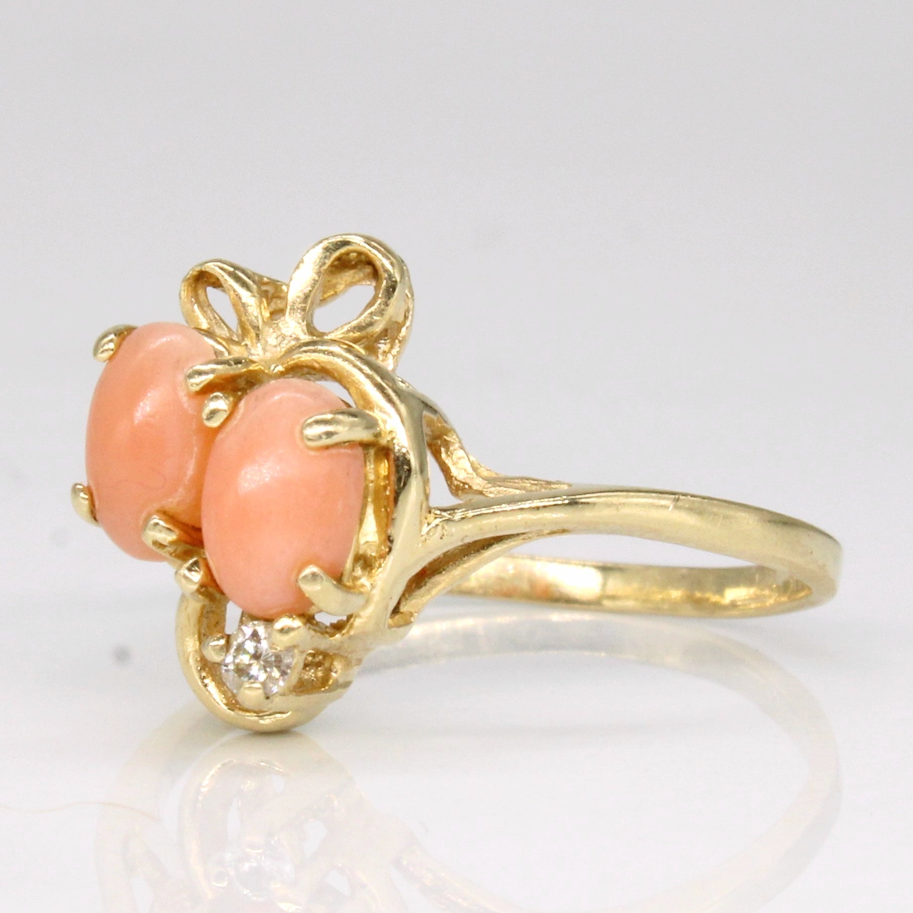 Coral & Diamond Cocktail Ring | 0.50ctw, 0.02ct | SZ 6.75 |