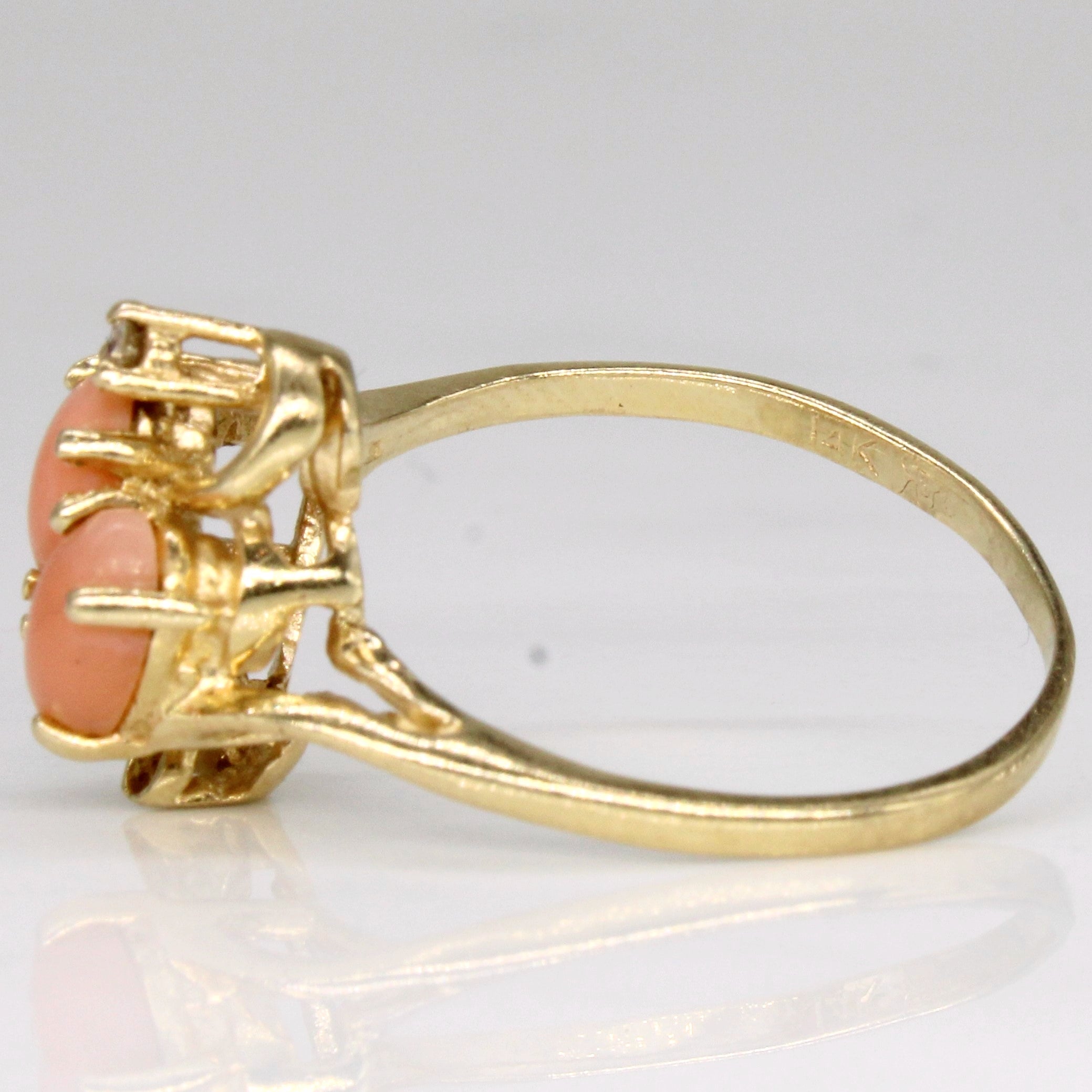 Coral & Diamond Cocktail Ring | 0.50ctw, 0.02ct | SZ 6.75 |