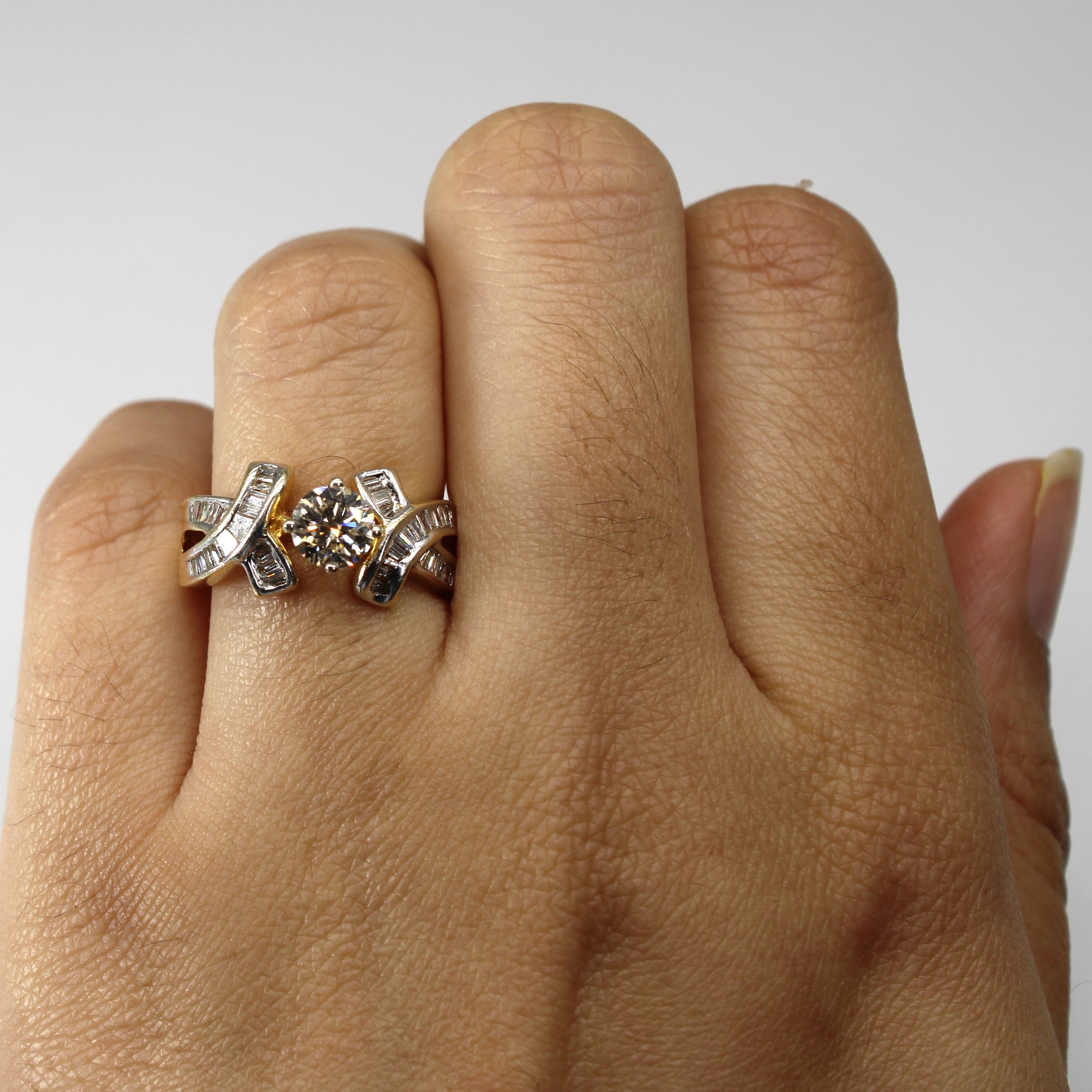 Crossover Multi Diamond Engagement Ring | 1.03ctw SI2/I1 J/K | SZ 6 |