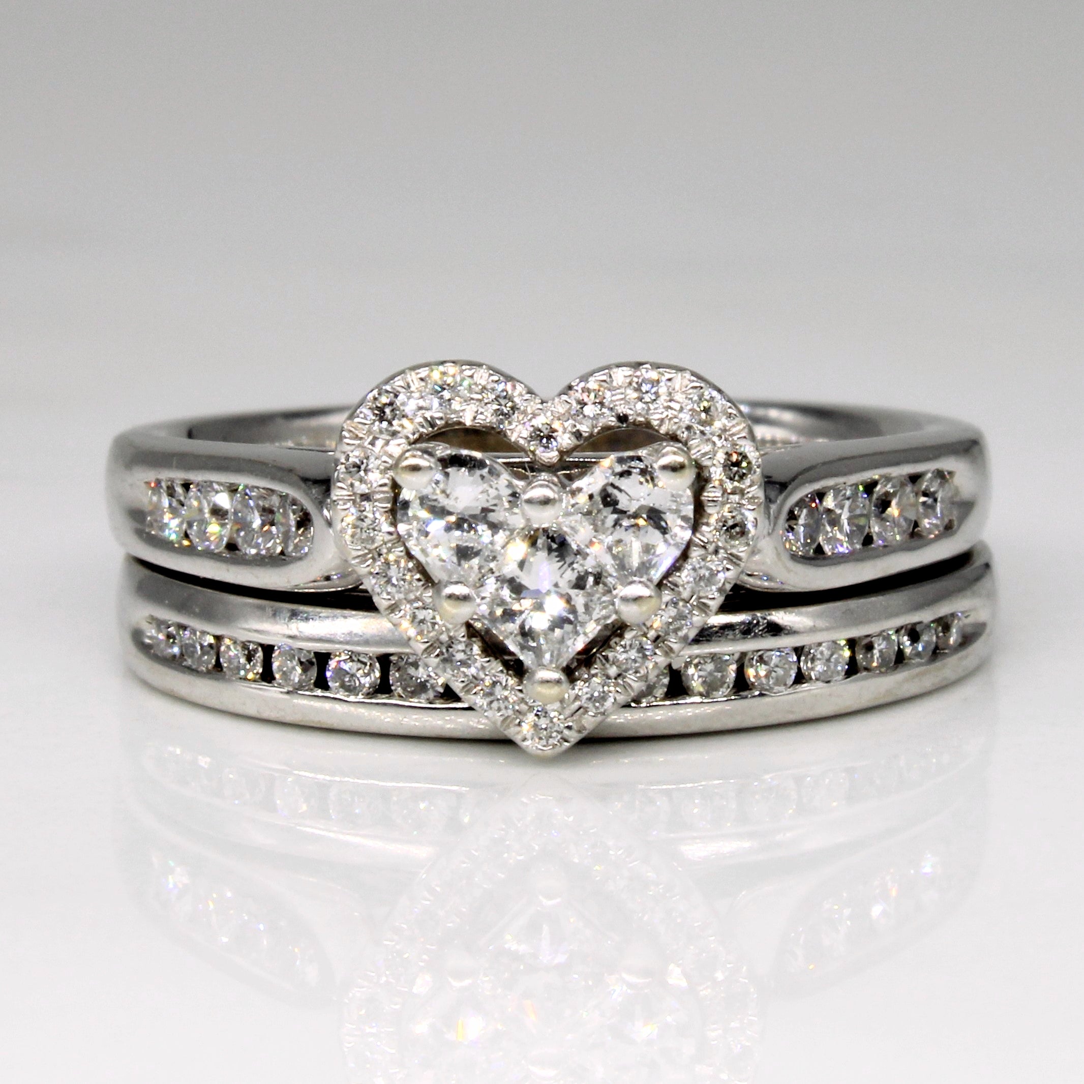 Diamond Heart Wedding Ring Fused Set | 0.60ctw | SZ 7 | – 100 Ways