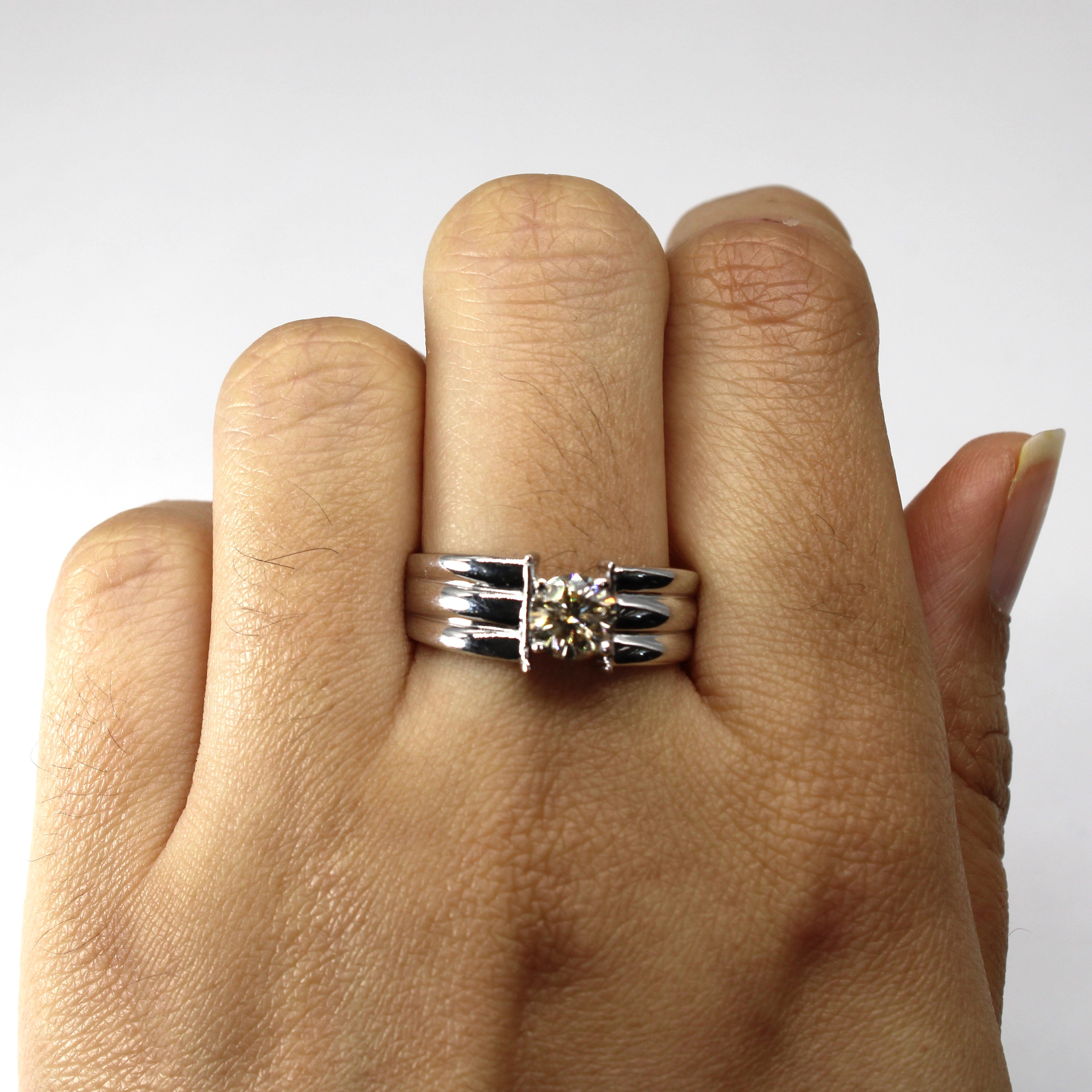 Solitaire Diamond Textured Gold Ring | 0.85ct I1 O/P | SZ 9.5 |