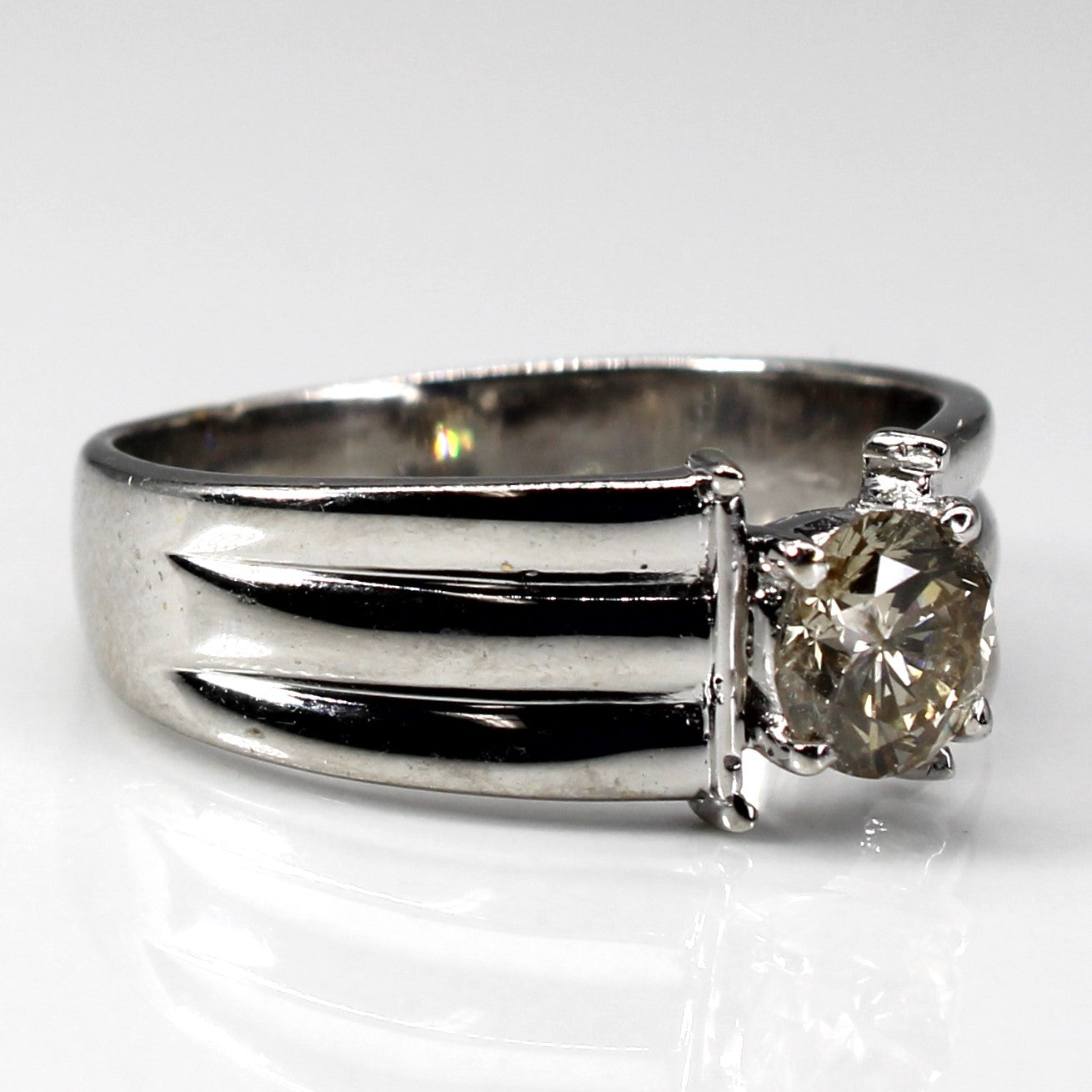 Solitaire Diamond Textured Gold Ring | 0.85ct I1 O/P | SZ 9.5 |