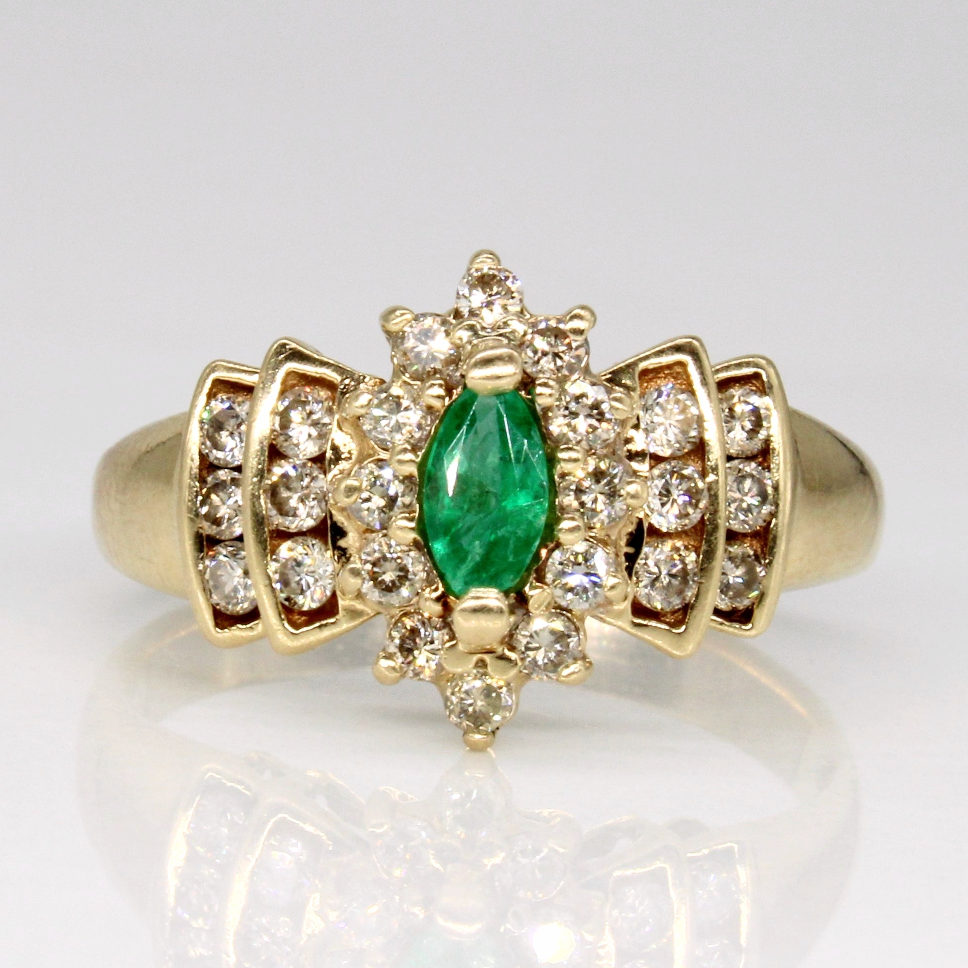 Diamond & Emerald Cocktail Ring | 0.50ctw, 0.14ct | SZ 7.75 |