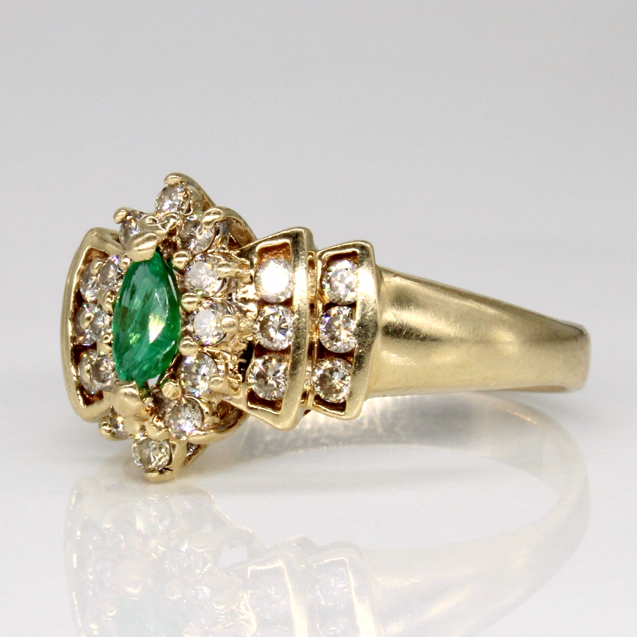 Diamond & Emerald Cocktail Ring | 0.50ctw, 0.14ct | SZ 7.75 |
