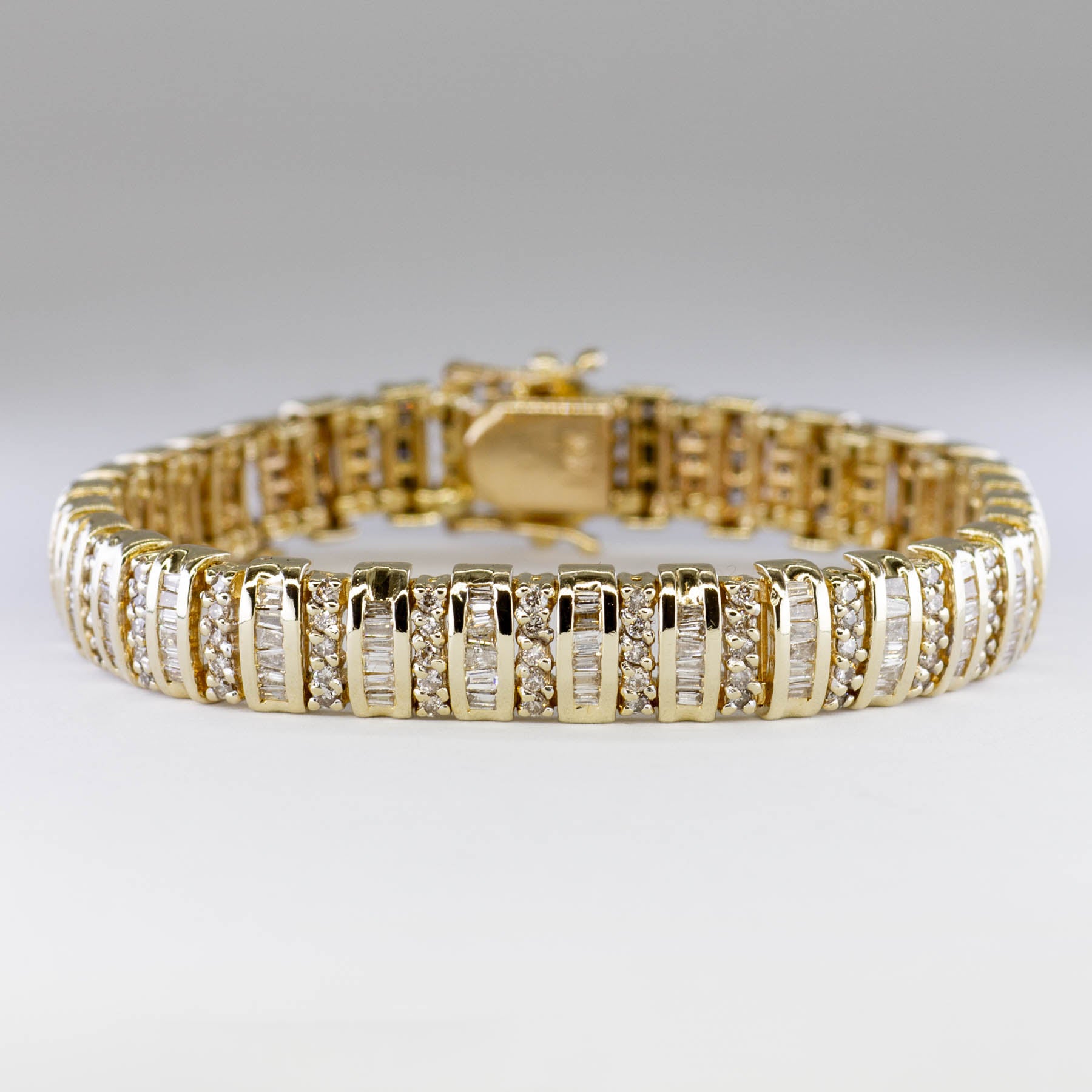 14k Baguette and Round Brilliant Cut Diamond Bracelet | 2.70ctw | 7.5" |