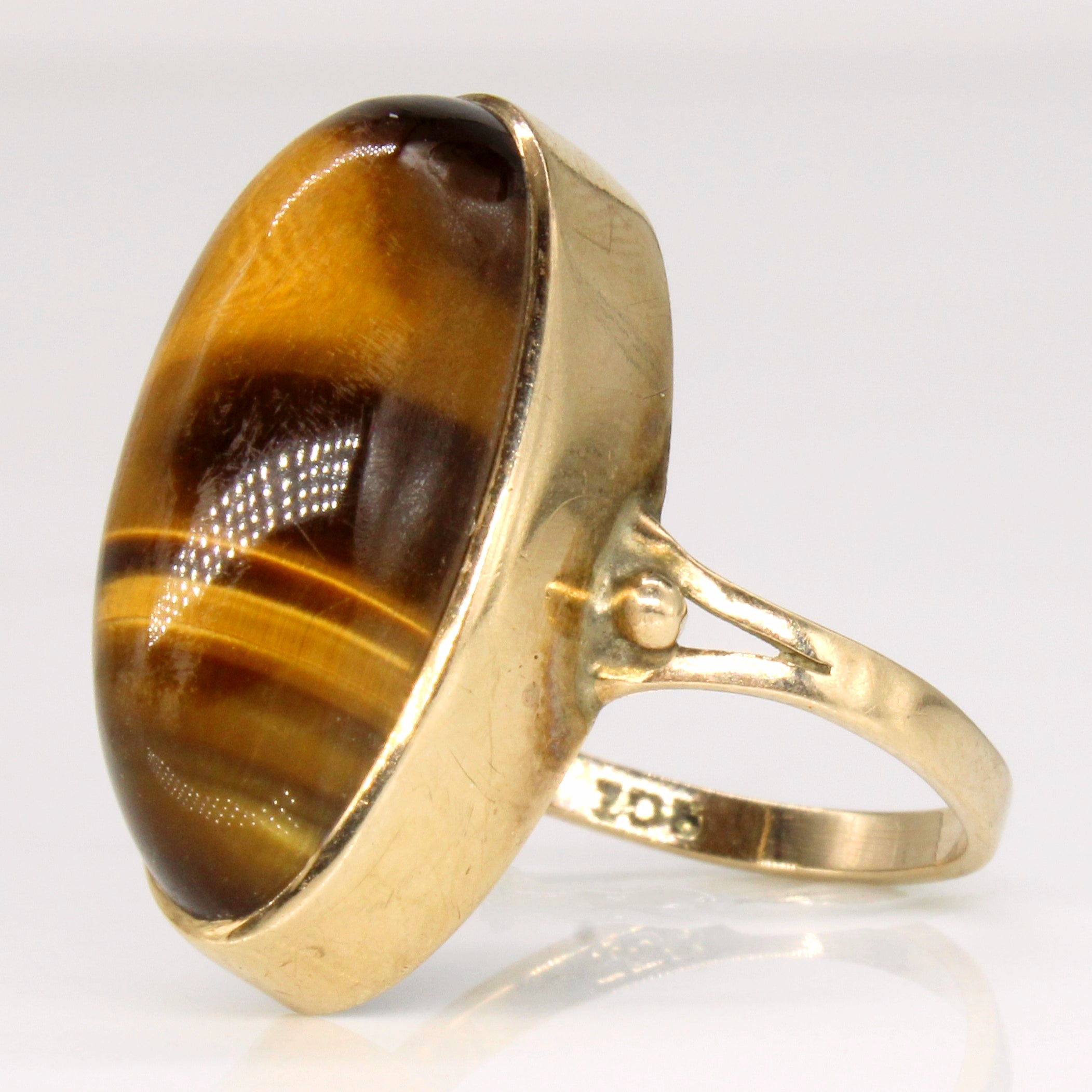 Tiger's Eye Quartz Cocktail Ring | 10.80ct | SZ 6 |