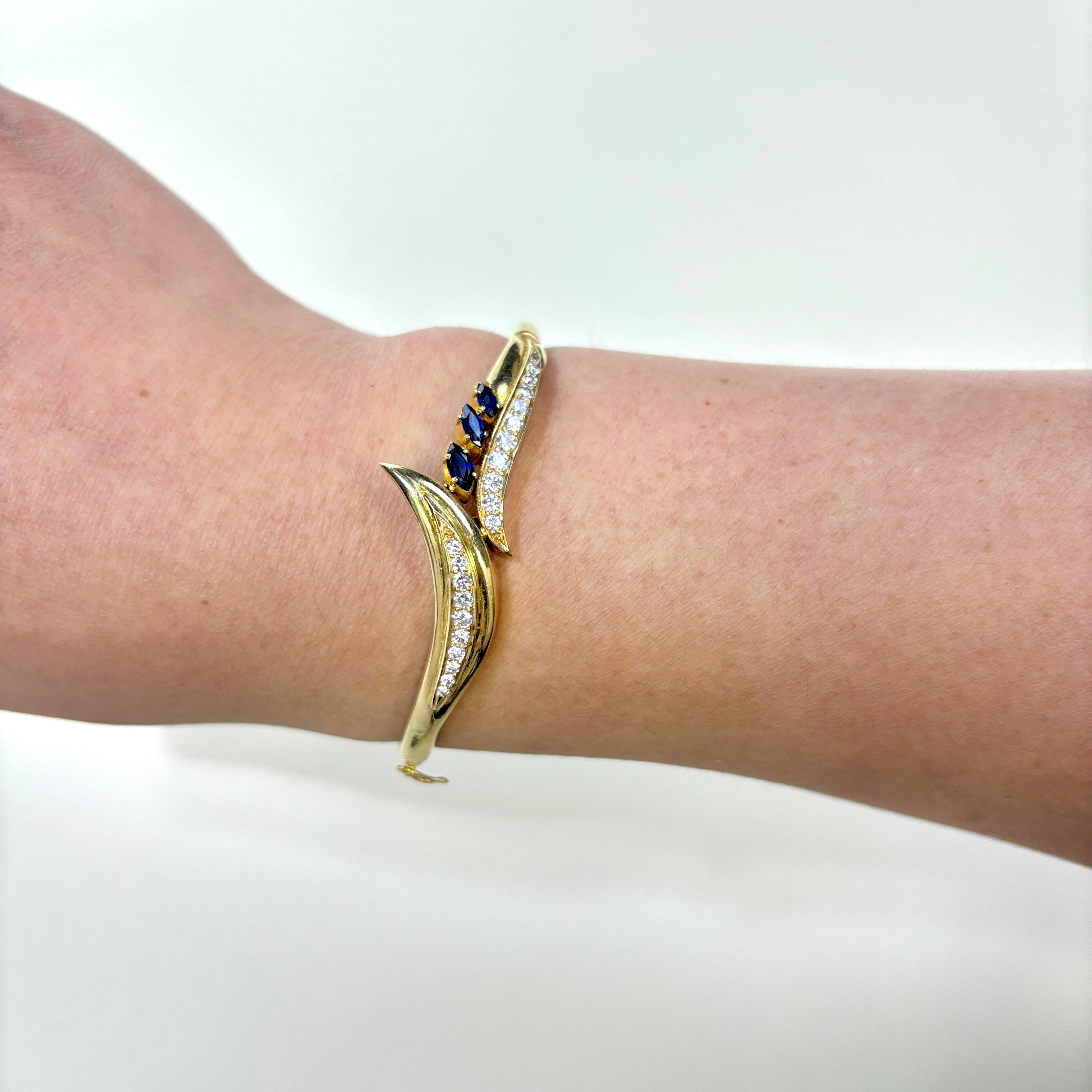 18K Yellow Gold Sapphire & Diamond Bangle | 0.91ctw, 0.53ctw | 6.5" |