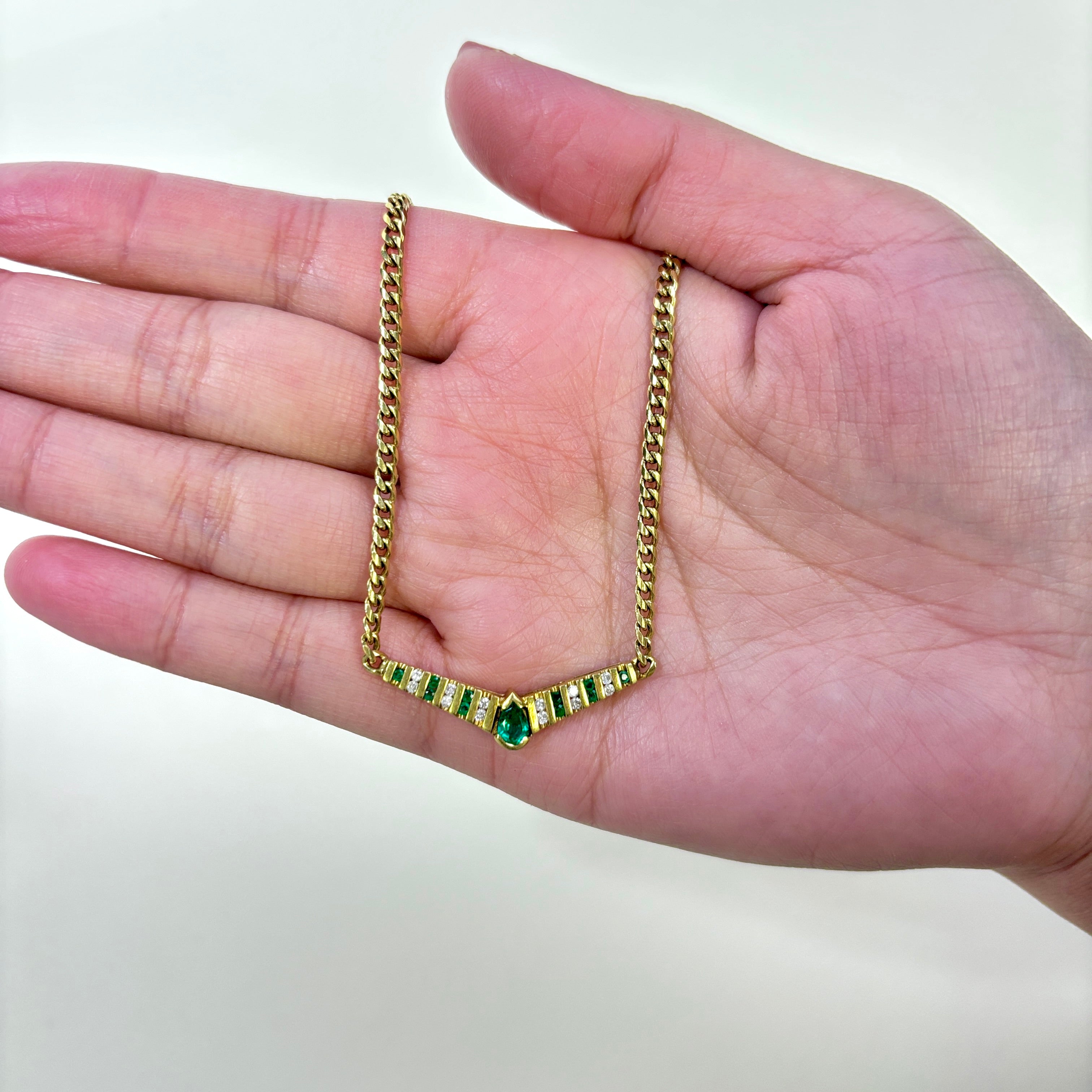 18K Yellow Gold Emerald & Diamond Necklace | 0.38ctw, 0.18ctw | 18.25" |