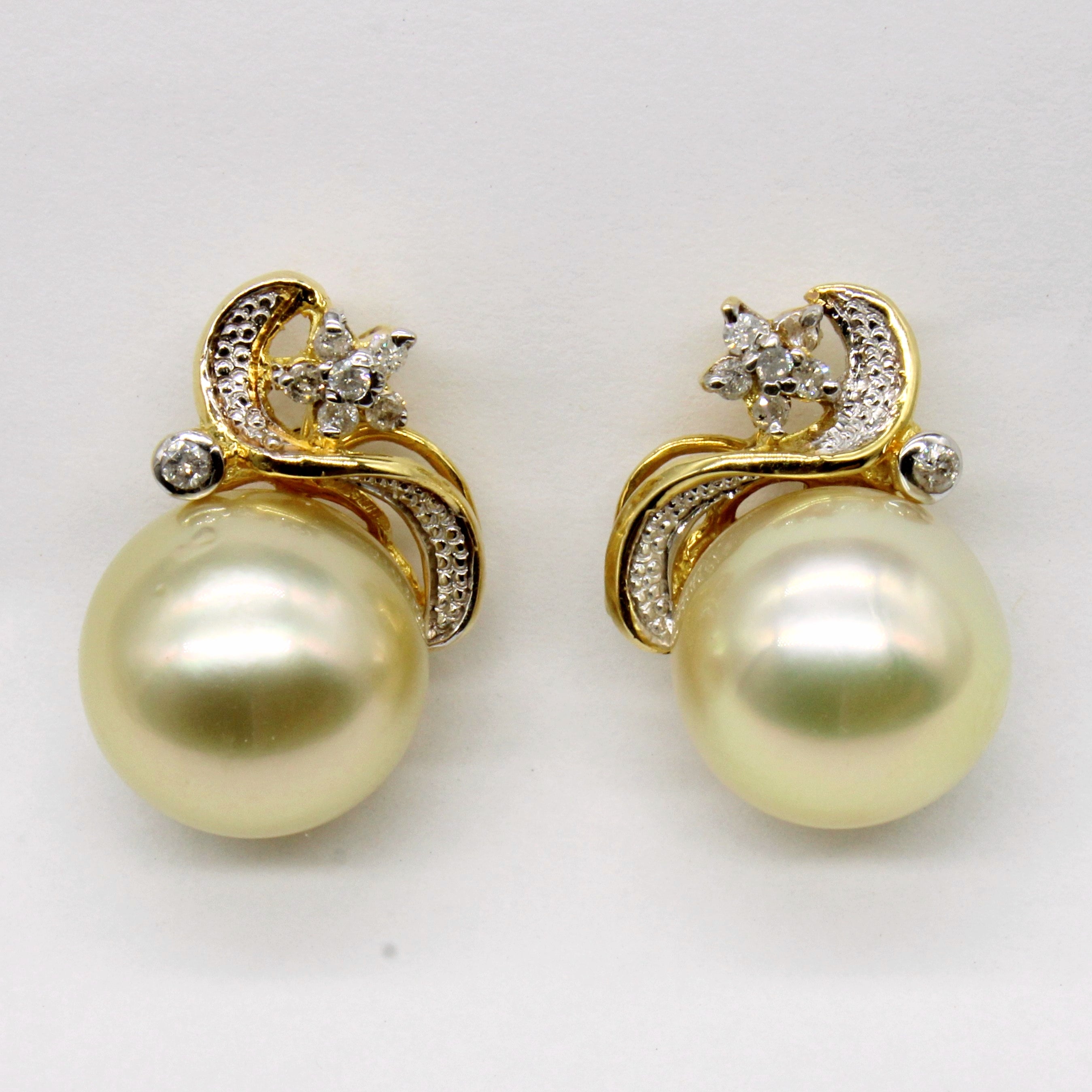 Imitation Pearl & Diamond Earrings | 0.16ctw |