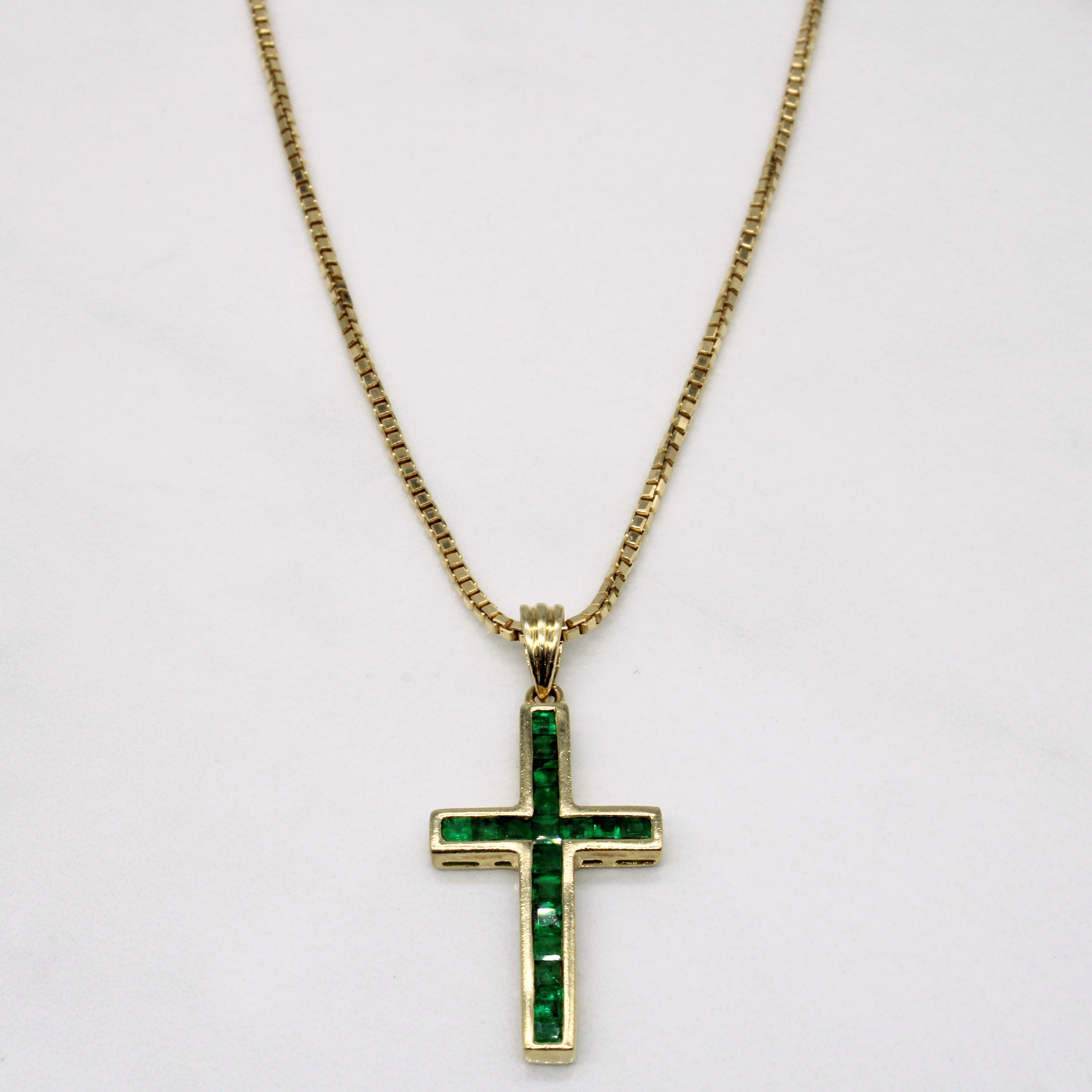 Emerald Cross Pendant & Necklace | 0.54ctw | 20" |