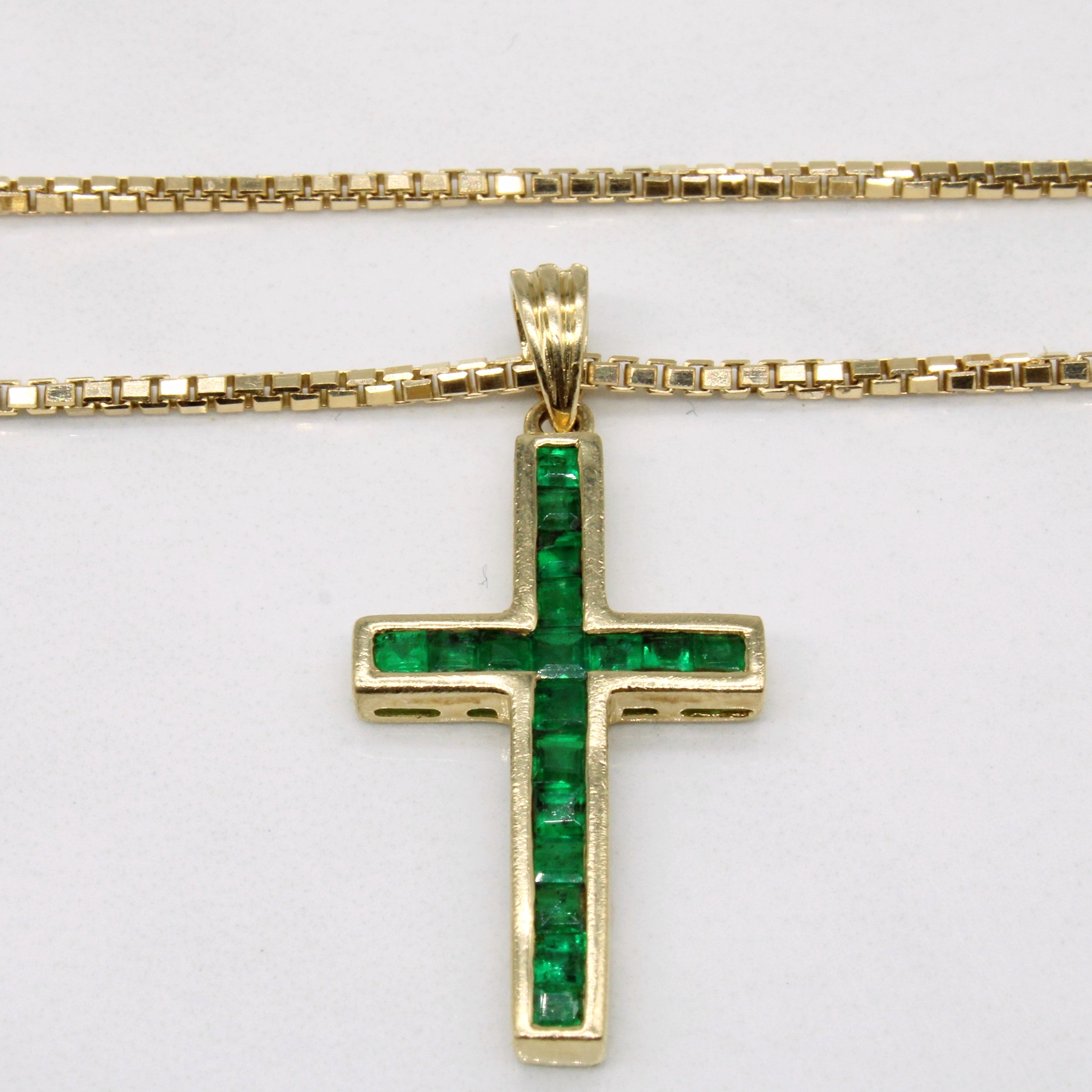 Emerald Cross Pendant & Necklace | 0.54ctw | 20" |