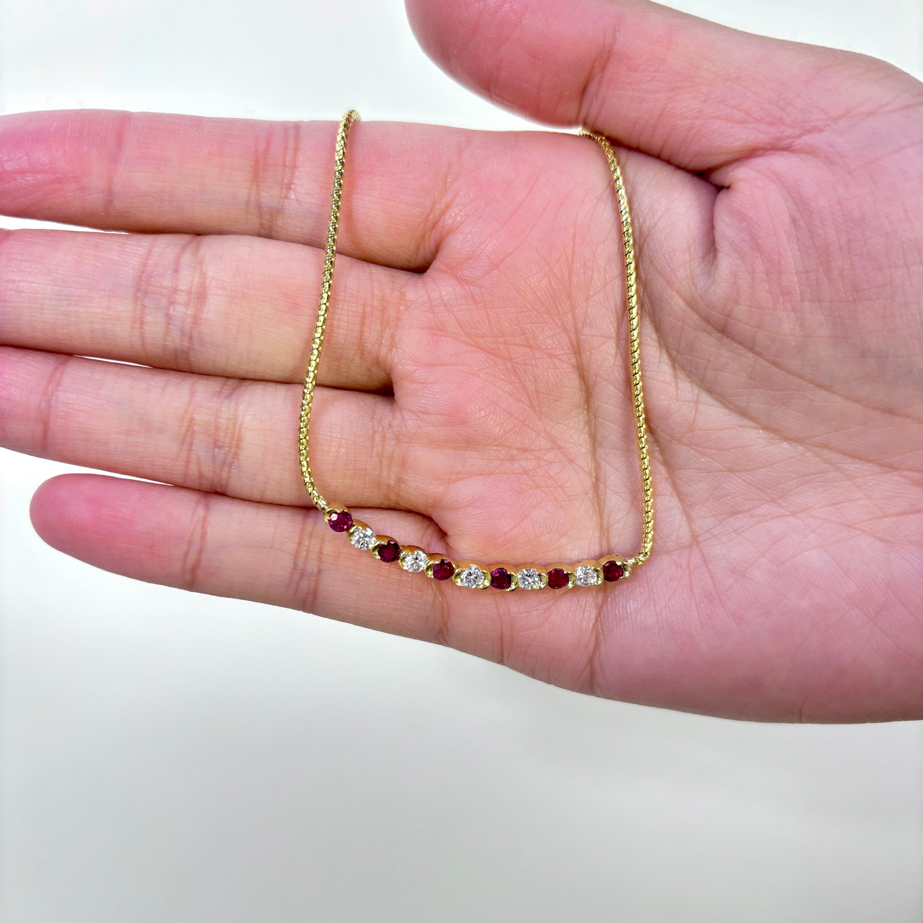 14K Yellow Gold Ruby and Diamond Necklace | 0.73ctw, 0.53ctw | 15" |