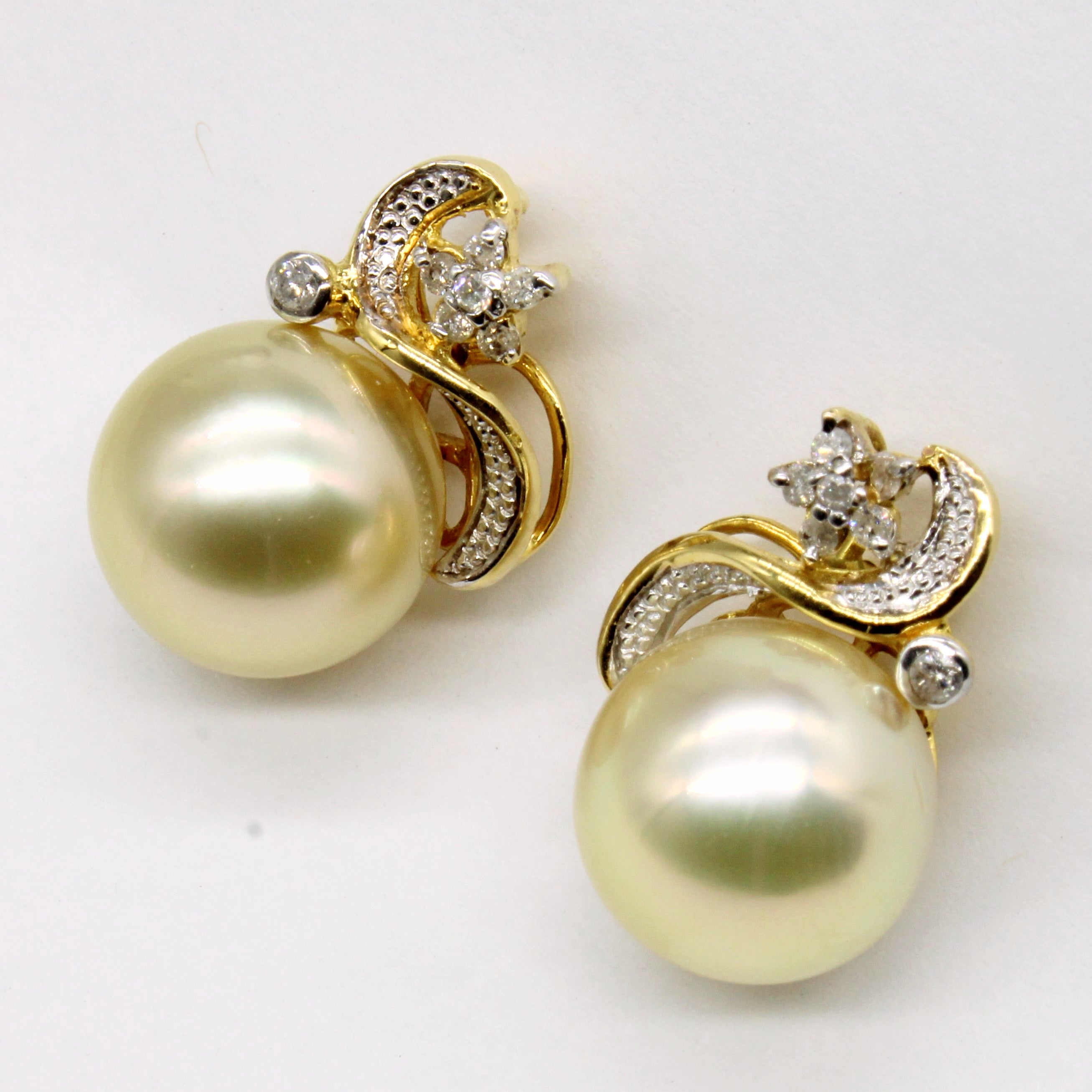 Imitation Pearl & Diamond Earrings | 0.16ctw |