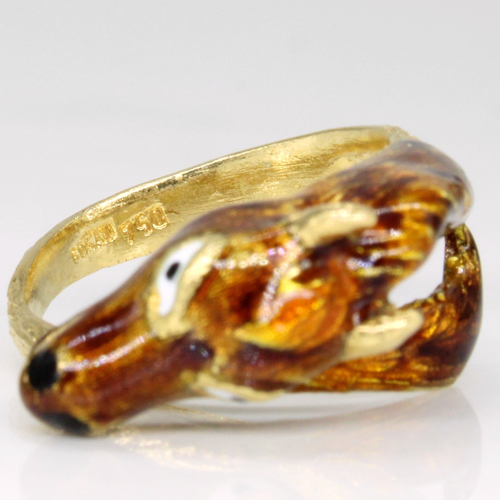 18k Yellow Gold Enamel Horse Ring | SZ 4.75 |