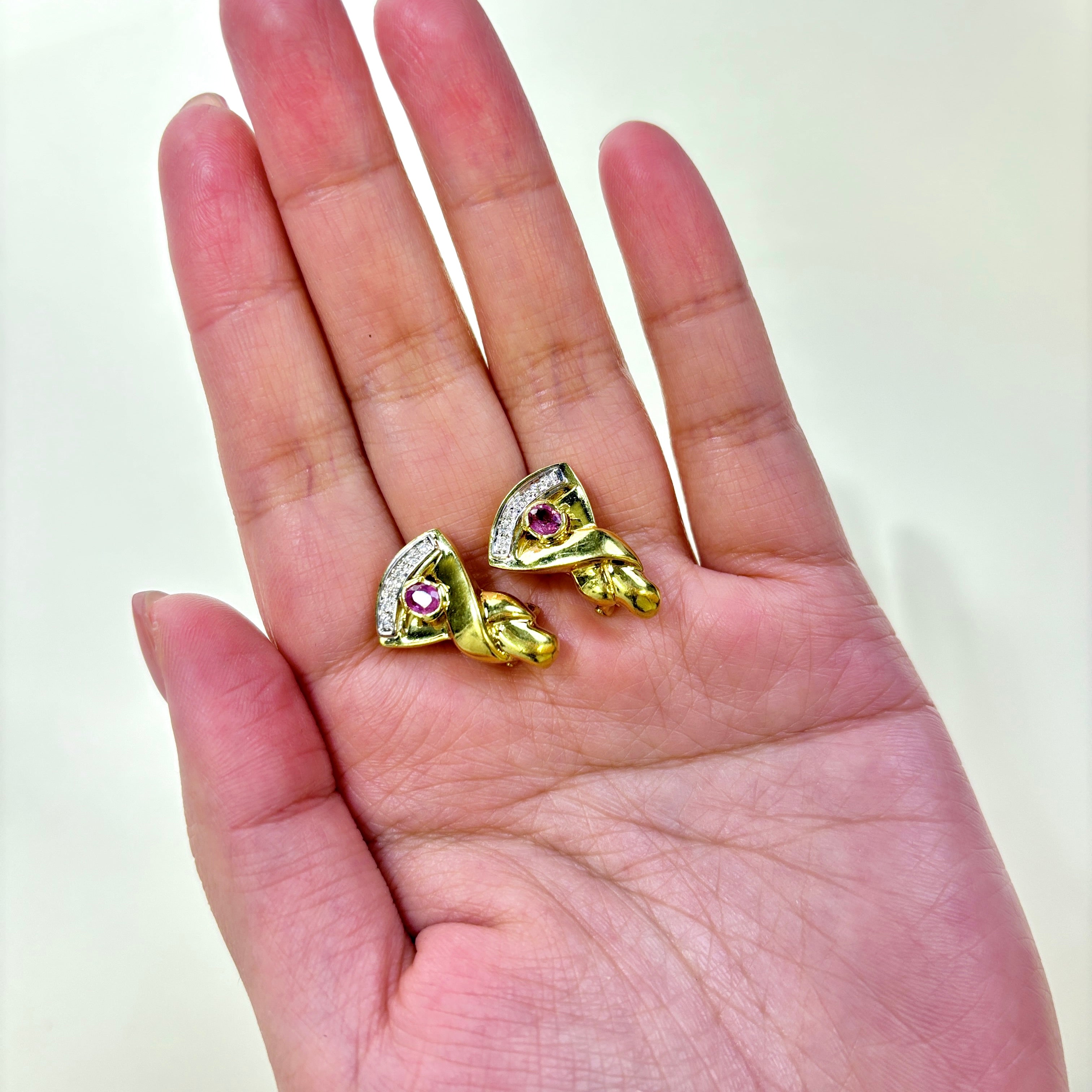 18K Yellow Gold Pink Sapphire & Diamond Earrings | 0.54ctw, 0.09ctw |