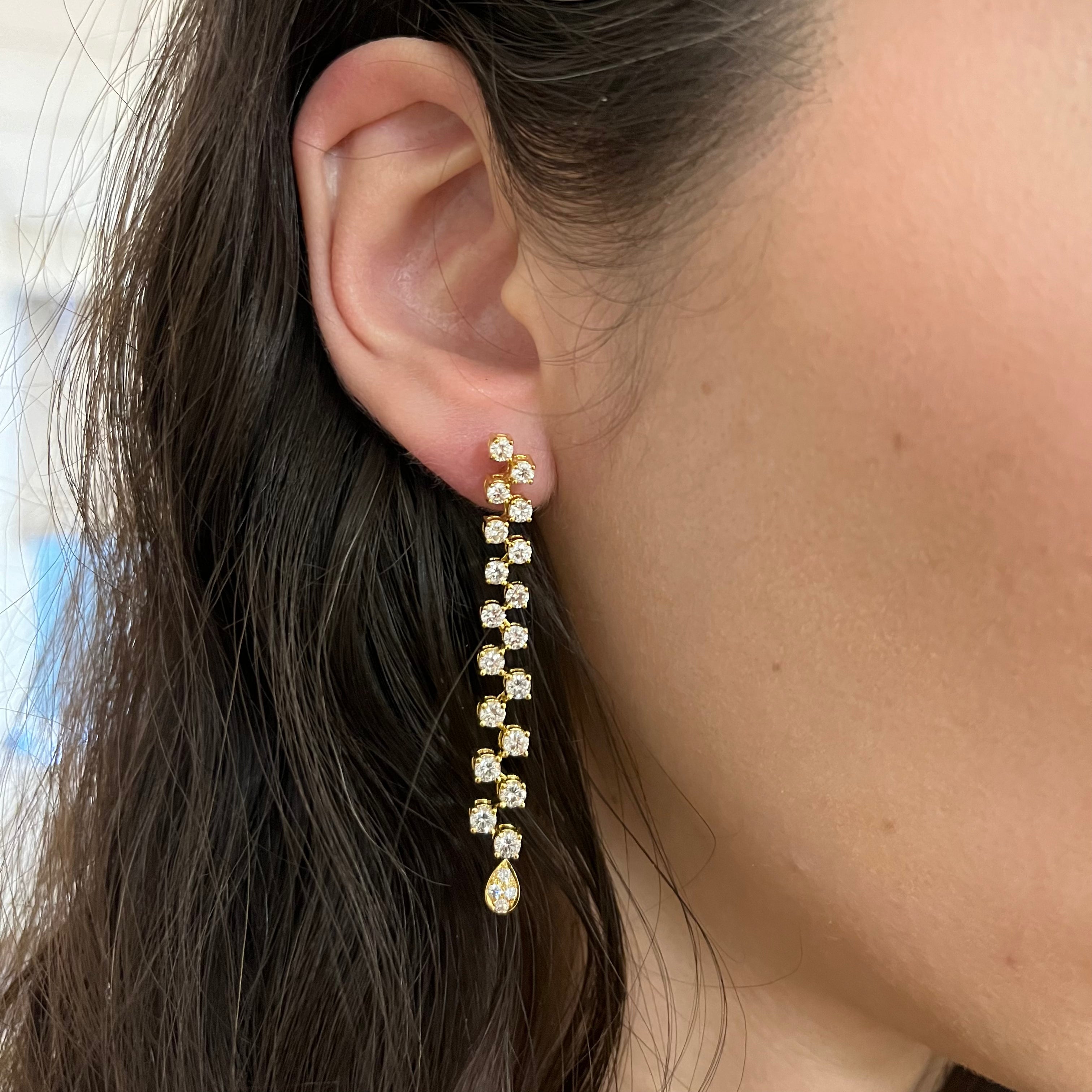Boucles d'oreilles pendantes en diamants à griffes multiples | 2,25 ctw |