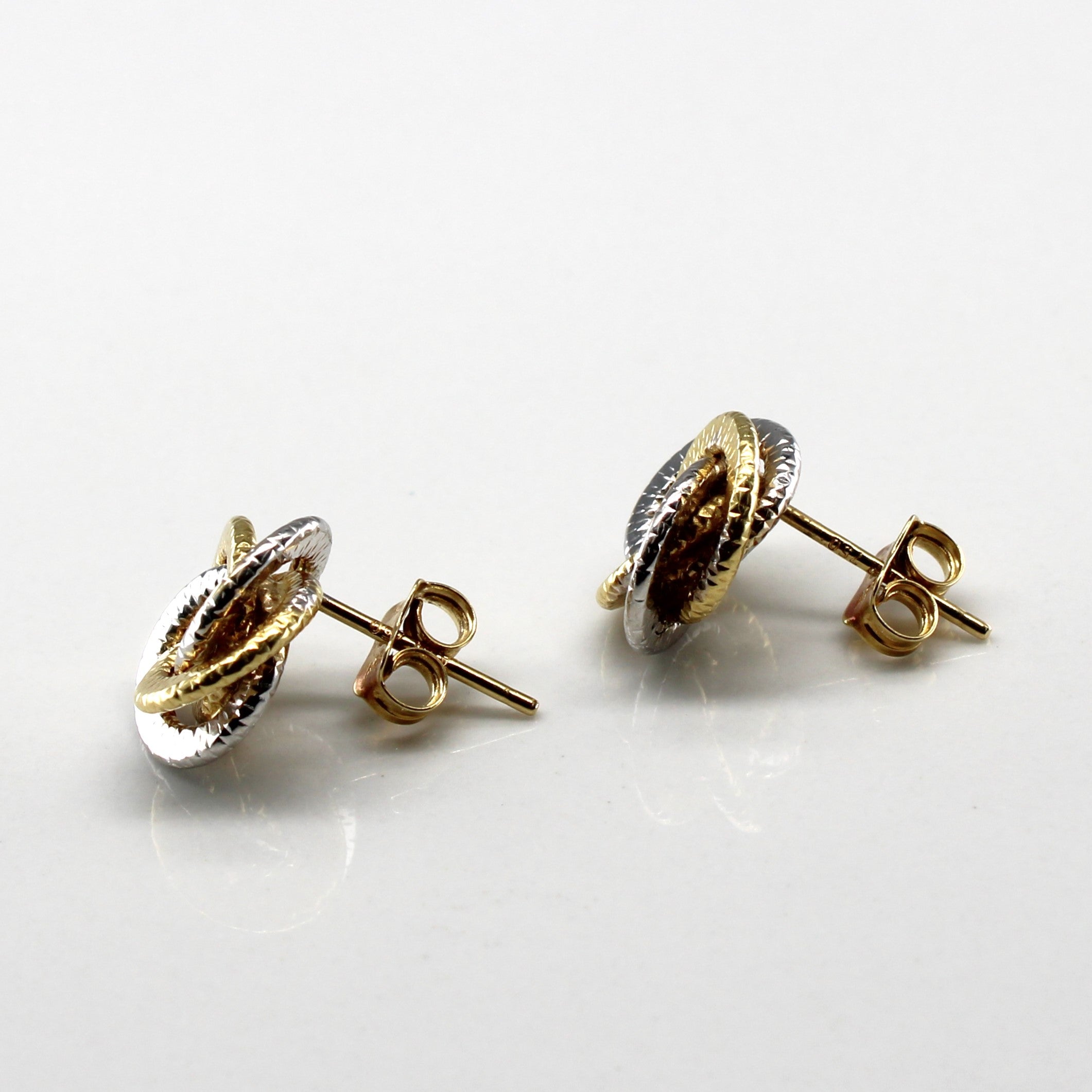 Two Tone Gold Swirl Stud Earrings