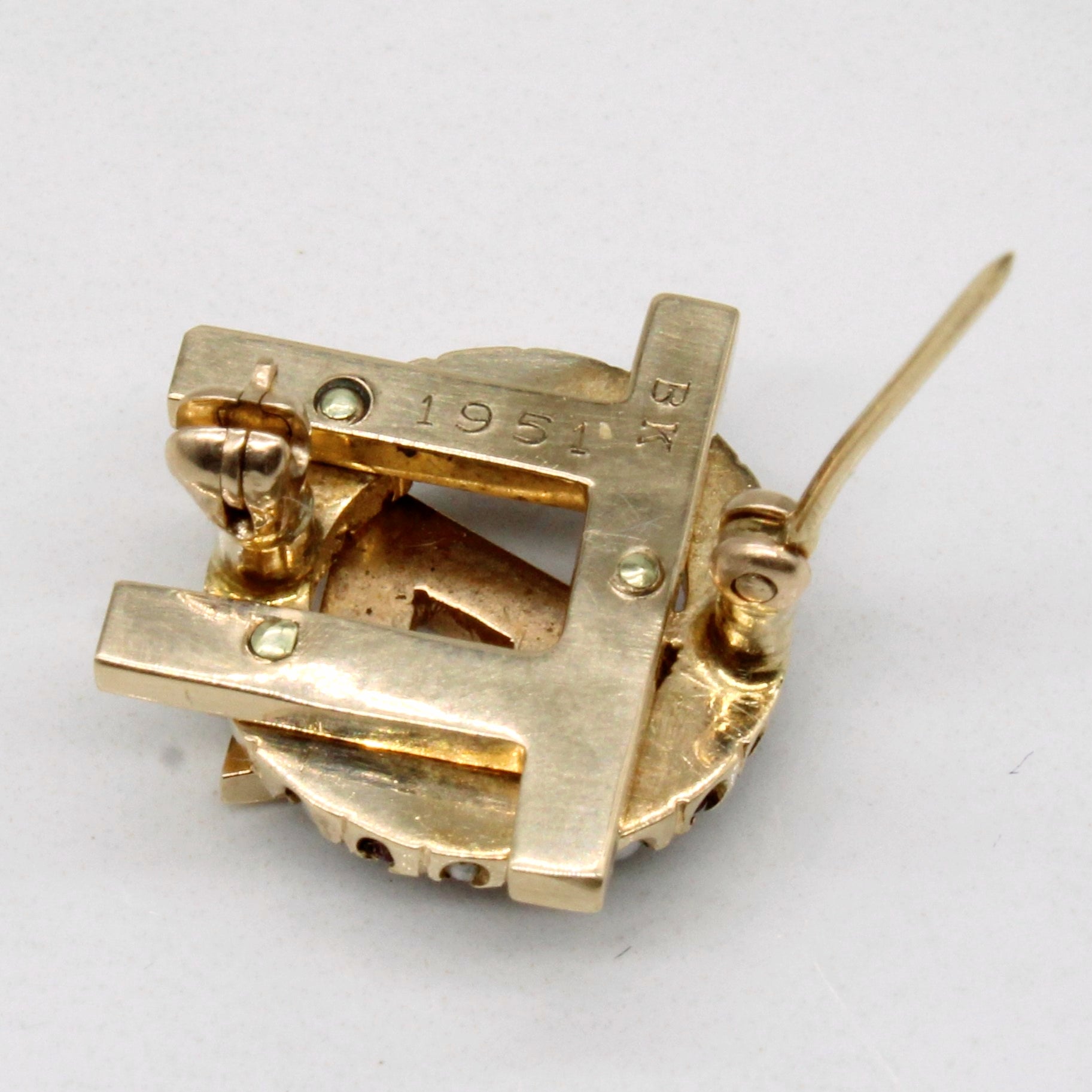 Synthetic Ruby & Pearl 'A' Pin | 0.25ctw |