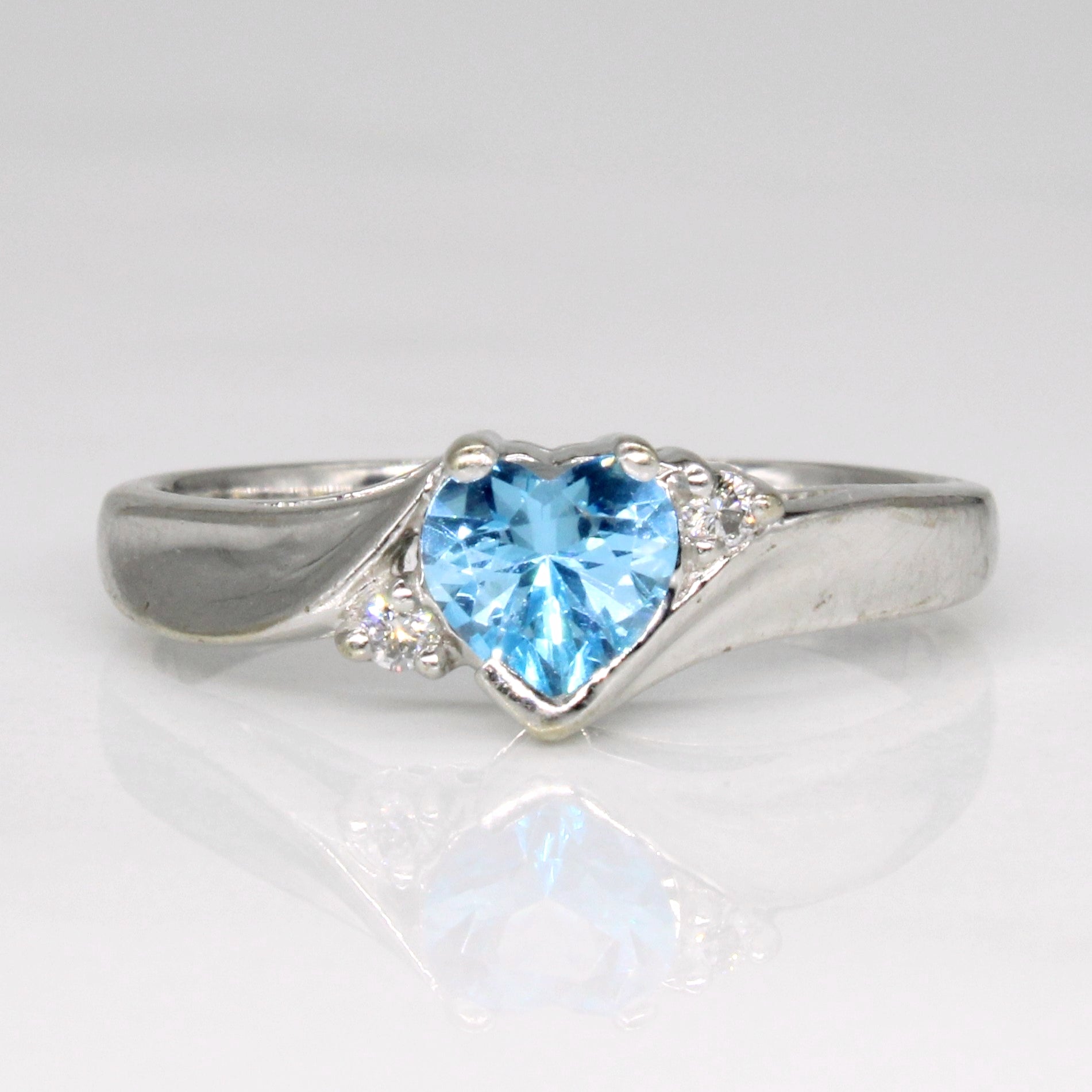 Blue Topaz & Diamond Heart Ring | 0.46ct, 0.03ctw | SZ 5.75 |