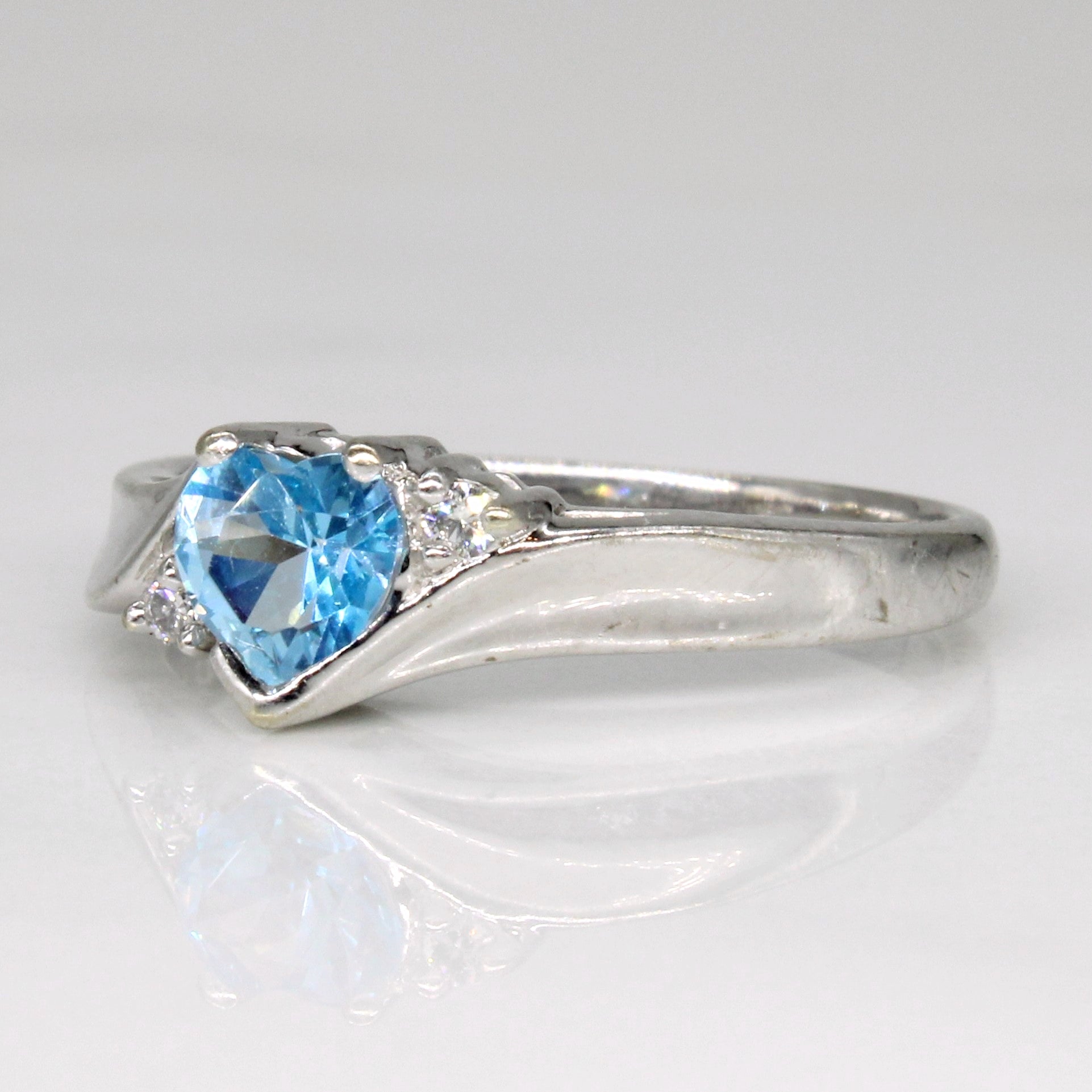 Blue Topaz & Diamond Heart Ring | 0.46ct, 0.03ctw | SZ 5.75 |