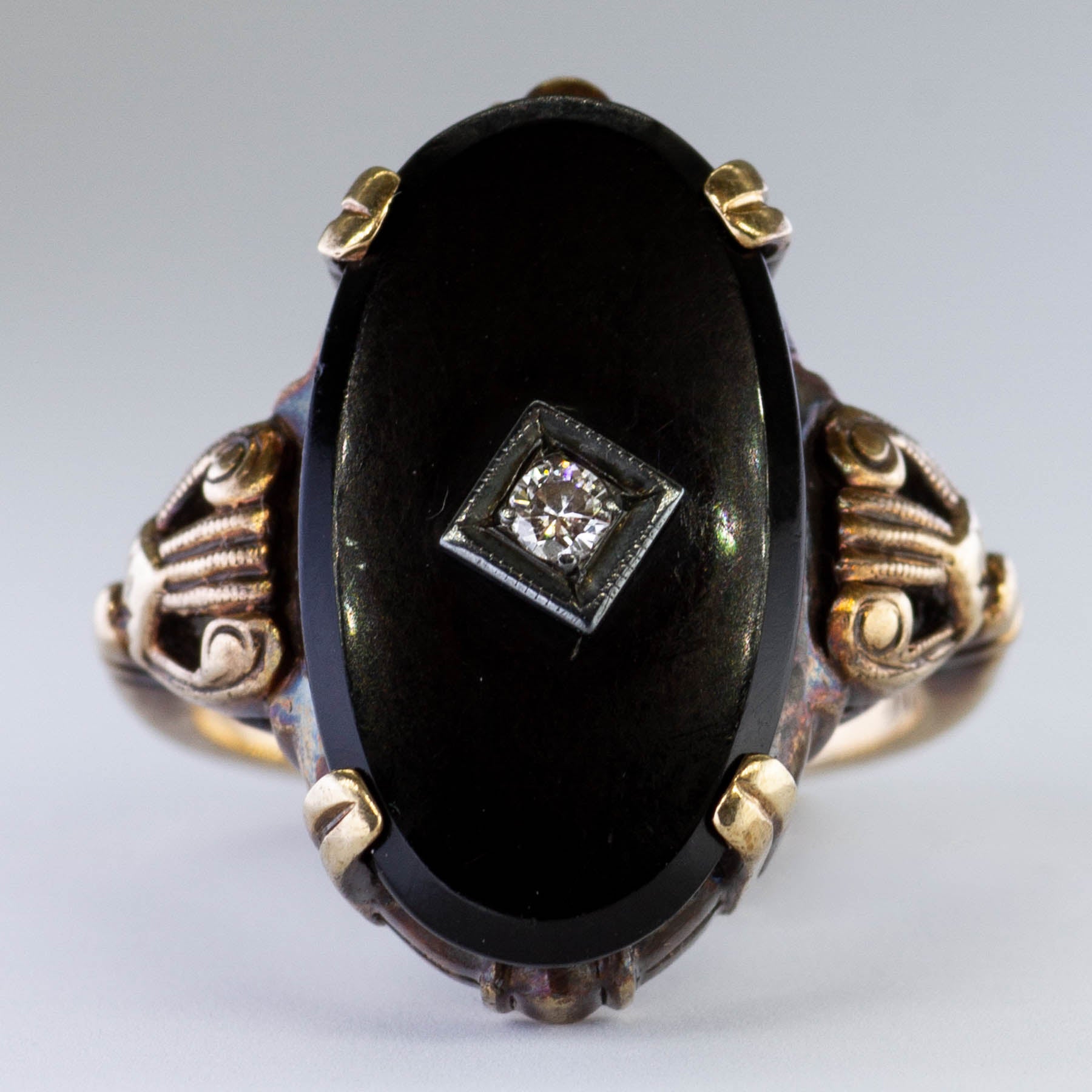 Oval Cut Onyx & Diamond Ring | 0.04ct | SZ 5.5 |