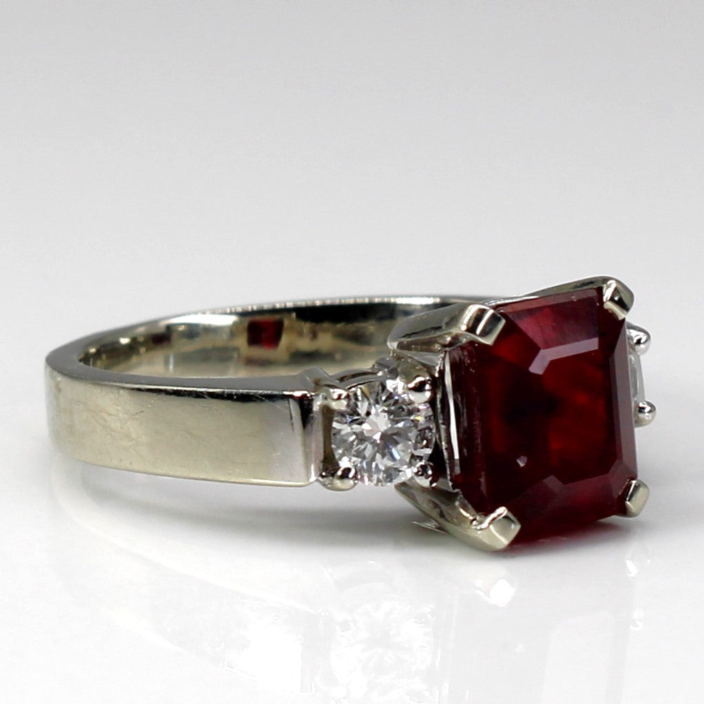 Glass Filled Ruby & Diamond Three Stone Ring | 3.36ct | 0.35ctw | SZ 5.25 |