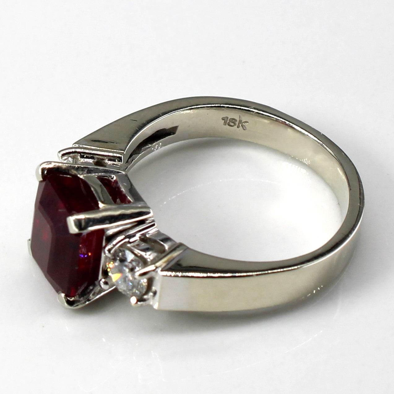 Glass Filled Ruby & Diamond Three Stone Ring | 3.36ct | 0.35ctw | SZ 5.25 |