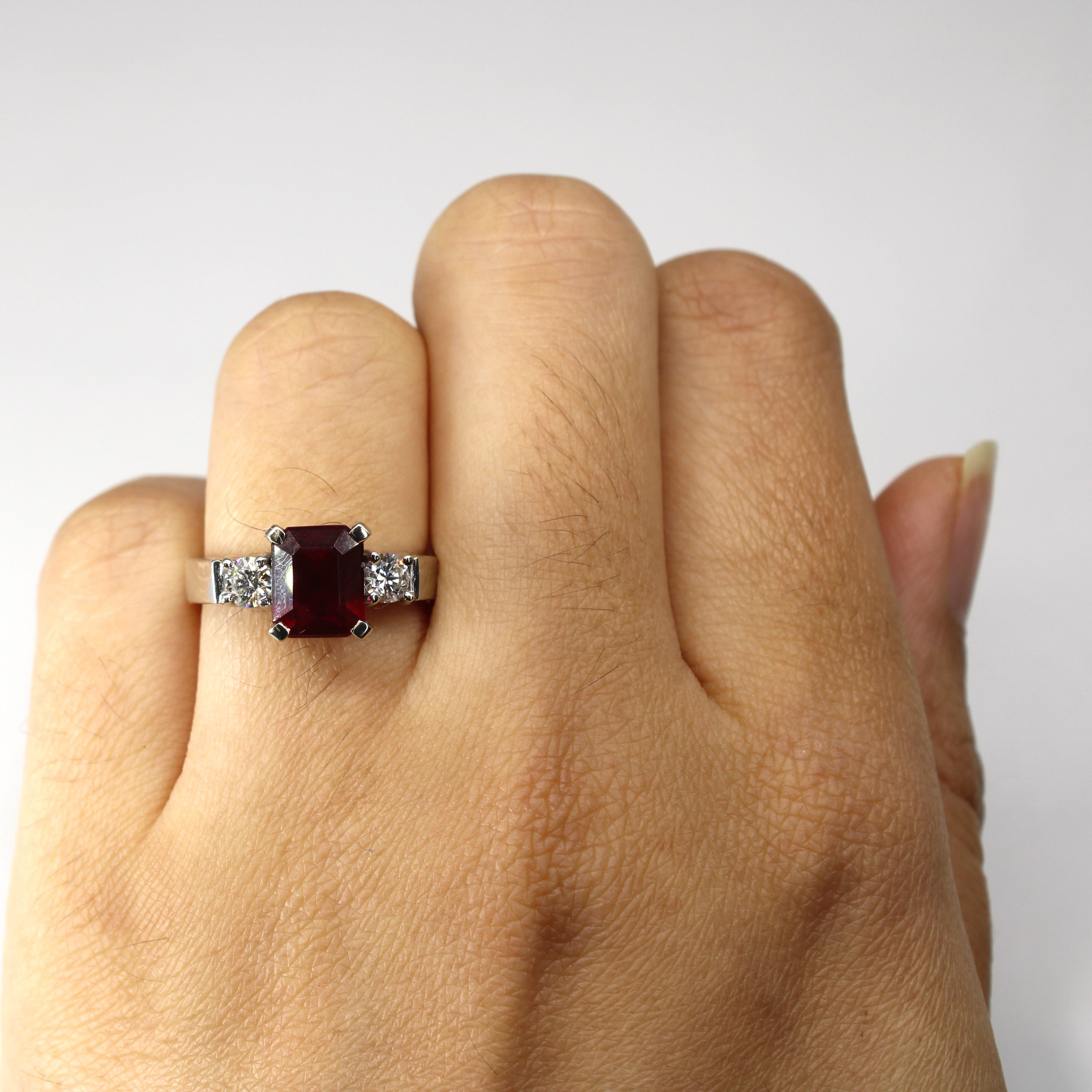 Glass Filled Ruby & Diamond Three Stone Ring | 3.36ct | 0.35ctw | SZ 5.25 |