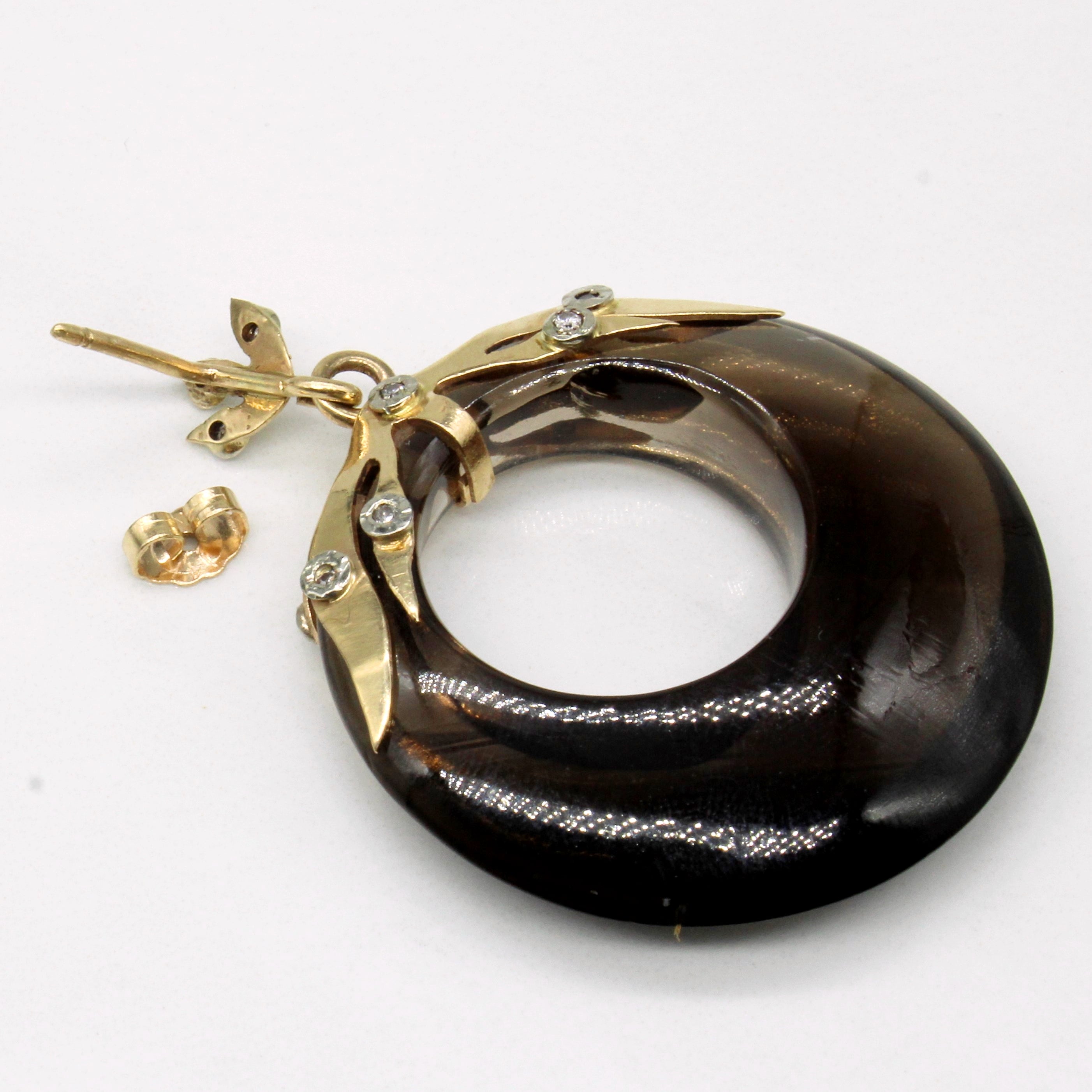 Smokey Quartz & Diamond Hoop Earrings | 75.00ctw, 0.26ctw |