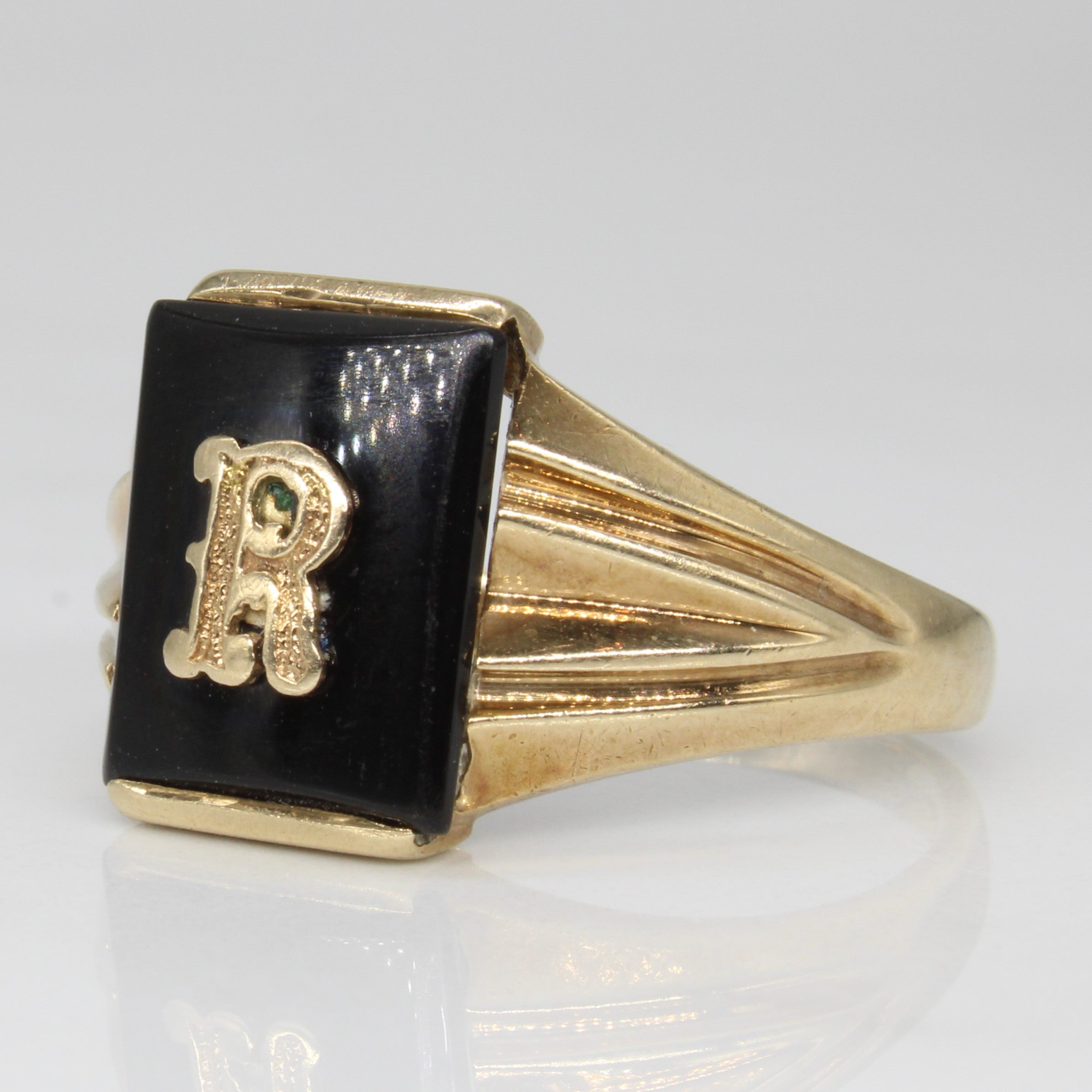 Onyx 'R' Initial Ring | 4.00ct | SZ 9.5 |