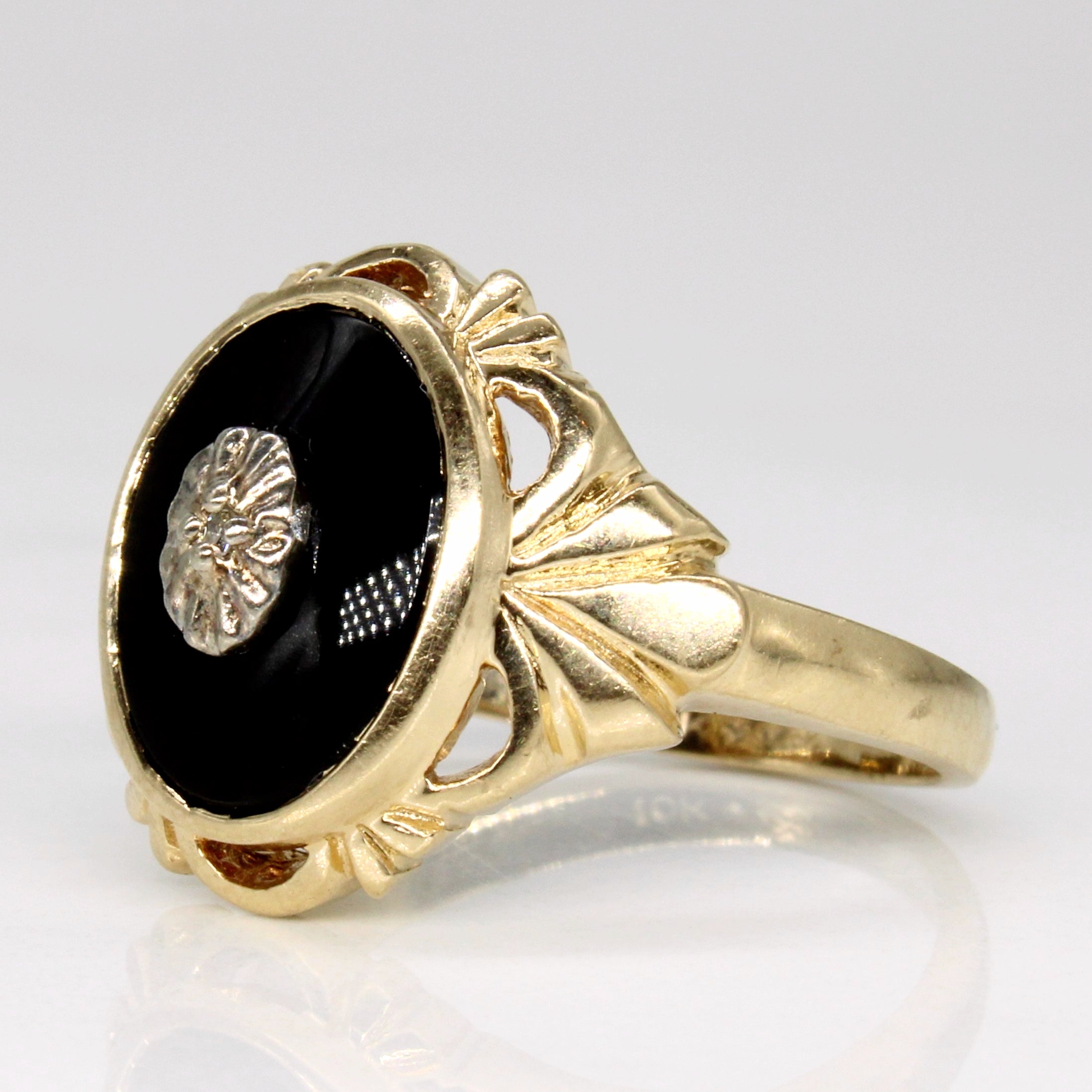 Onyx & Diamond Cocktail Ring | 1.80ct, 0.01ct | SZ 6 |