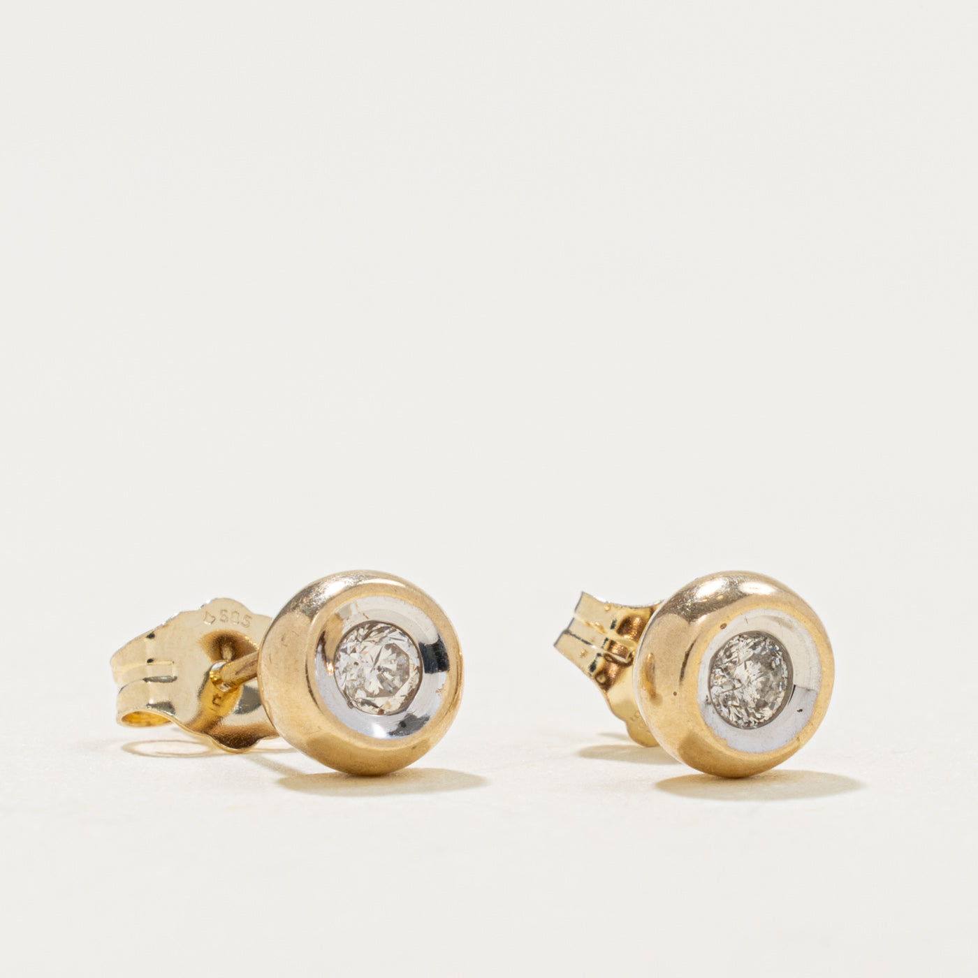 14k Two Tone Diamond Bezel Set Stud Earrings | 0.14ctw