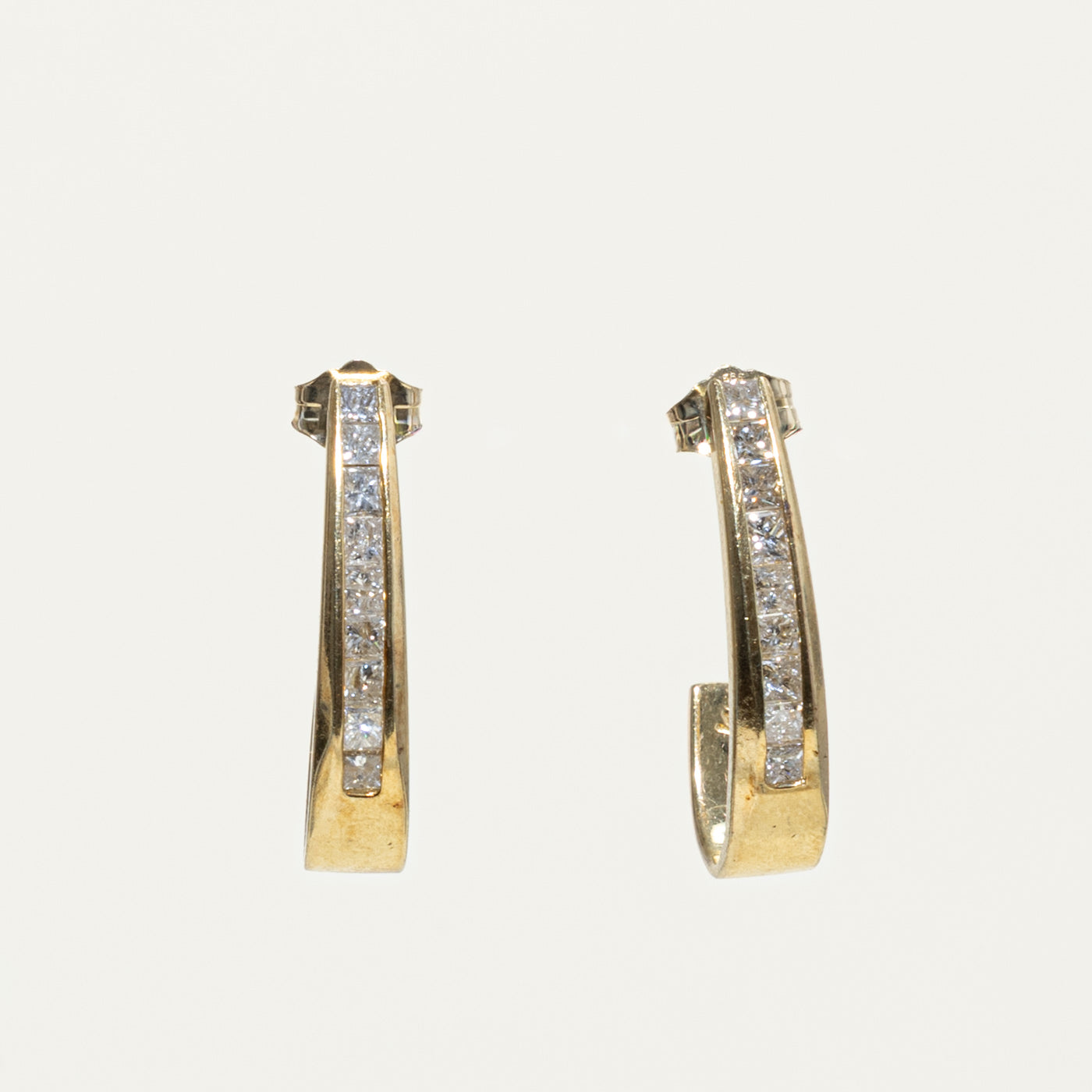 14k Princess Cut Diamond Half Hoop Earrings | 0.90ctw