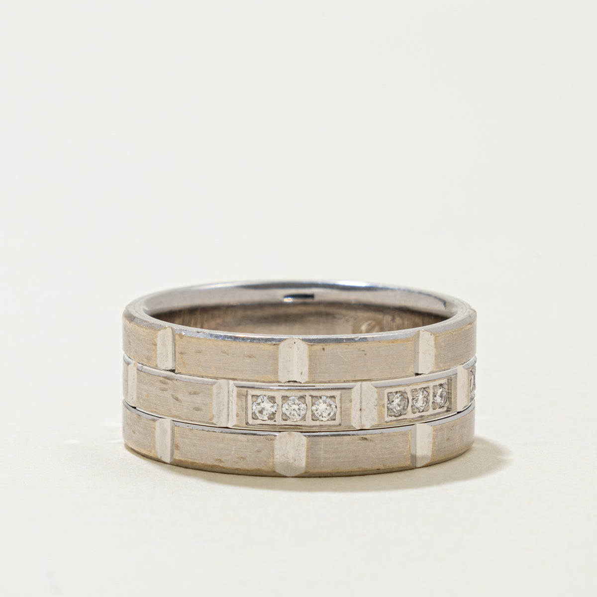 10k Diamond Accented Grooved Geometric Band | 0.12ctw | 8.95mm | SZ 9.5