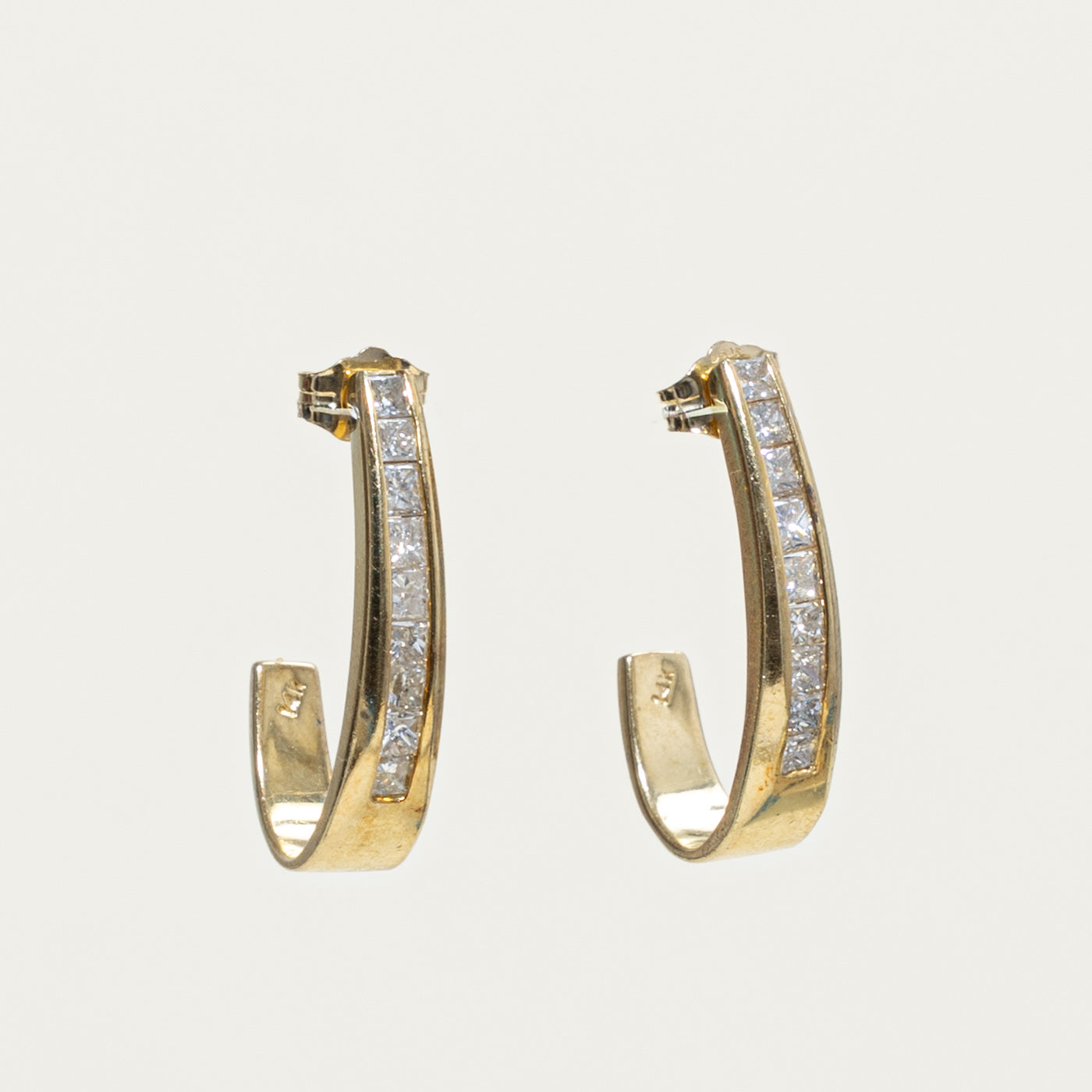 14k Princess Cut Diamond Half Hoop Earrings | 0.90ctw