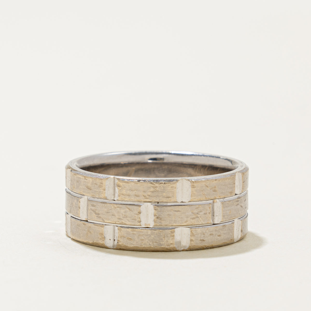 10k Diamond Accented Grooved Geometric Band | 0.12ctw | 8.95mm | SZ 9.5