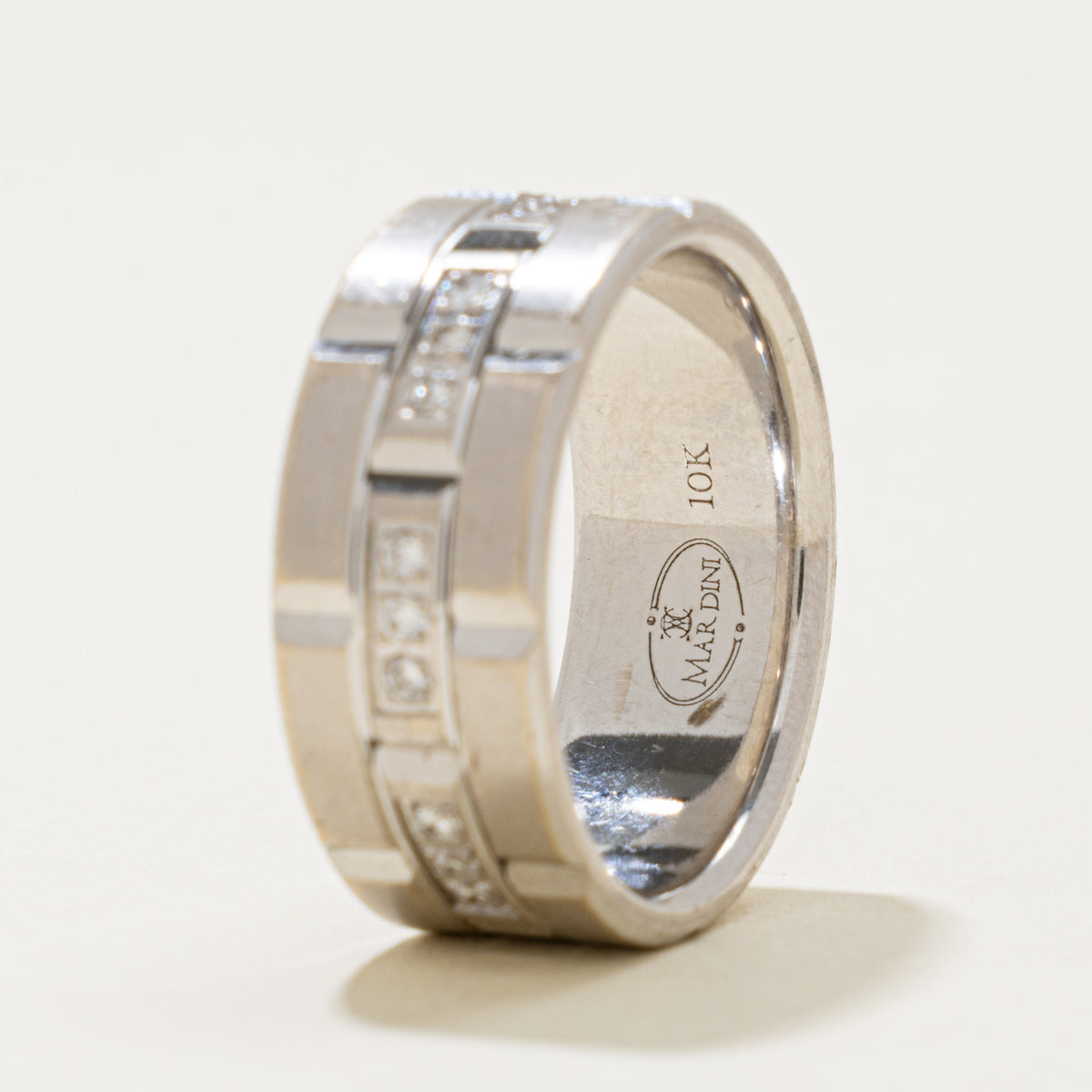 10k Diamond Accented Grooved Geometric Band | 0.12ctw | 8.95mm | SZ 9.5