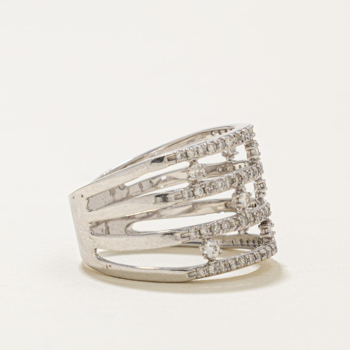 14k Multi Row Diamond Open Layered Band | 0.52ctw | 13.7mm | SZ 7.25
