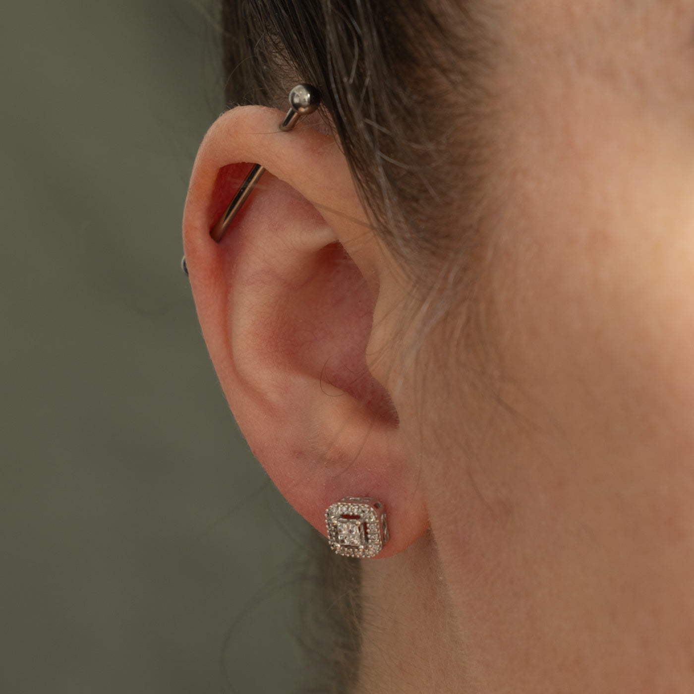 14k Princess Cut Diamond Cluster Halo Stud Earrings | 0.24ctw