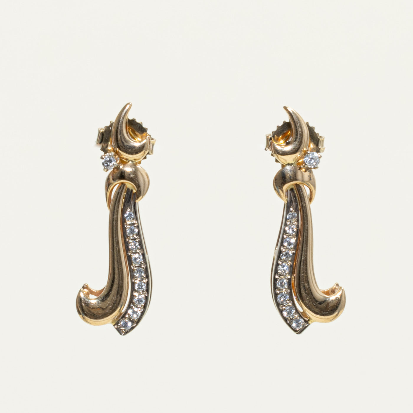14k Diamond Accented Wavy Drop Earrings | 0.25ctw