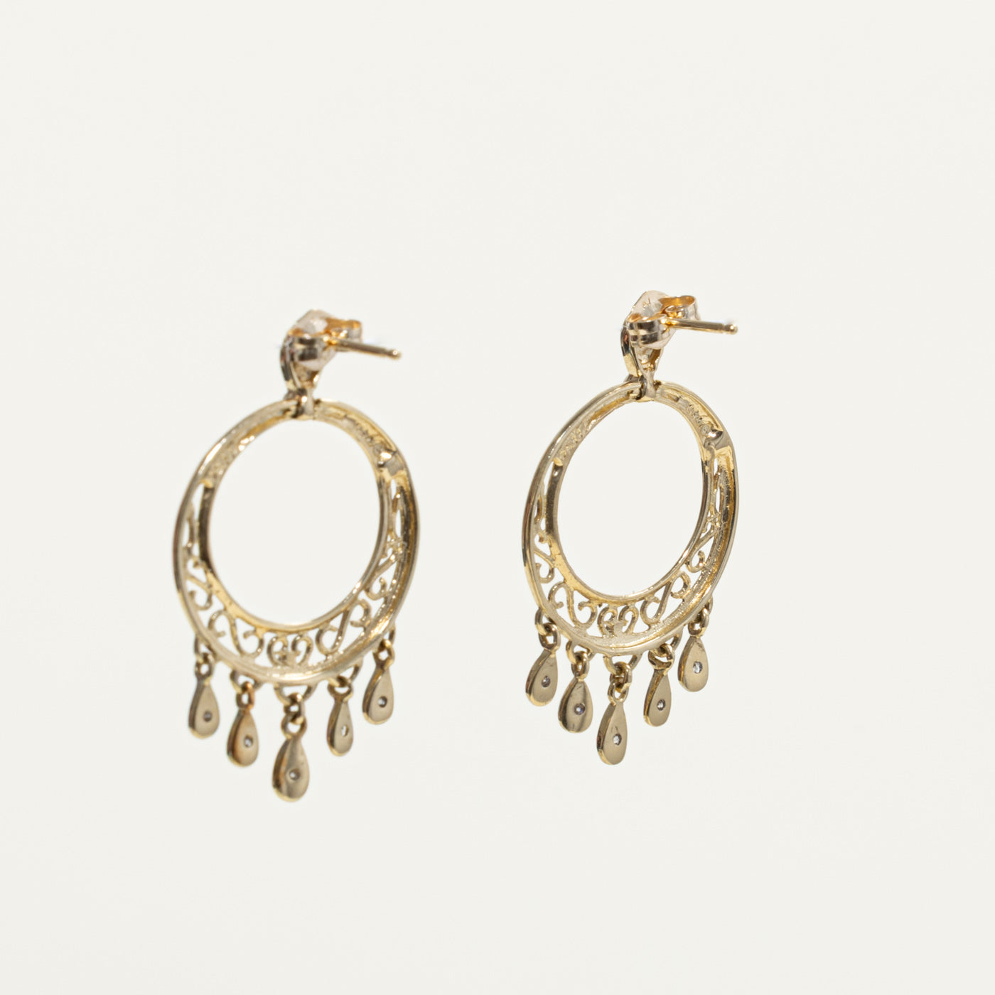 14k Diamond Filigree Circular Drop Earrings | 0.14ctw