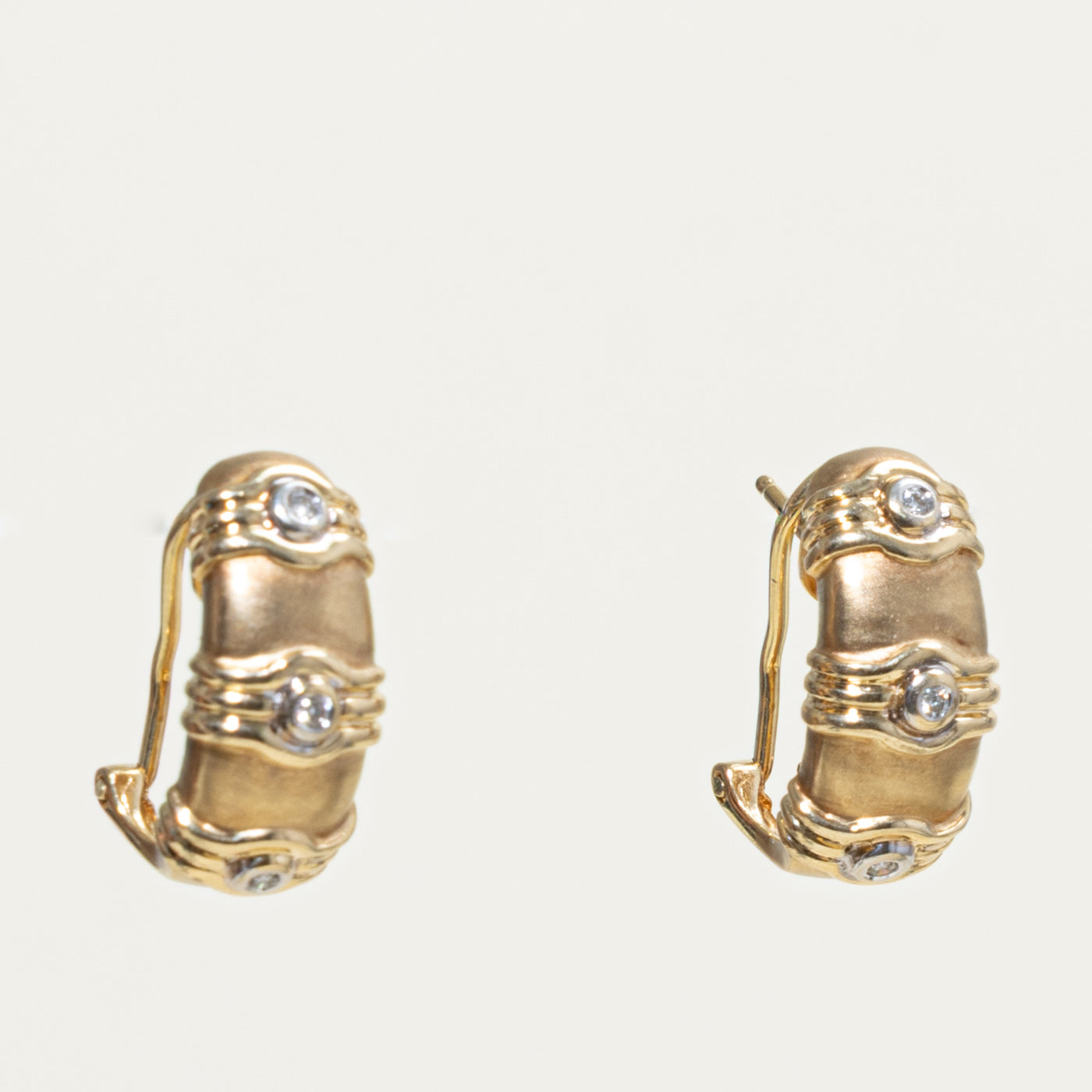 14k Diamond Grooved Half Hoop Earrings | 0.09ctw