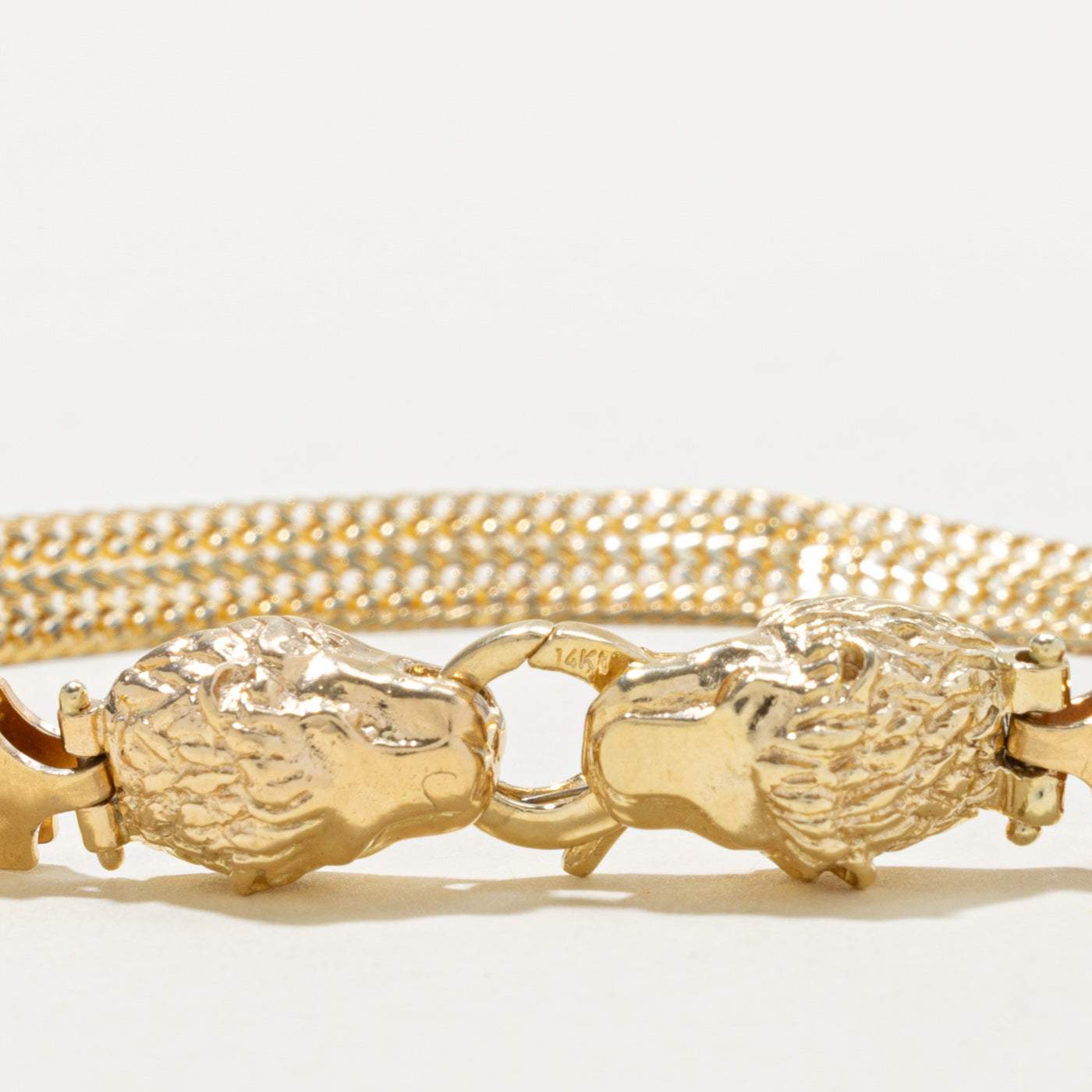 Italian Yellow Gold Lion Mesh Bracelet | 7.5"