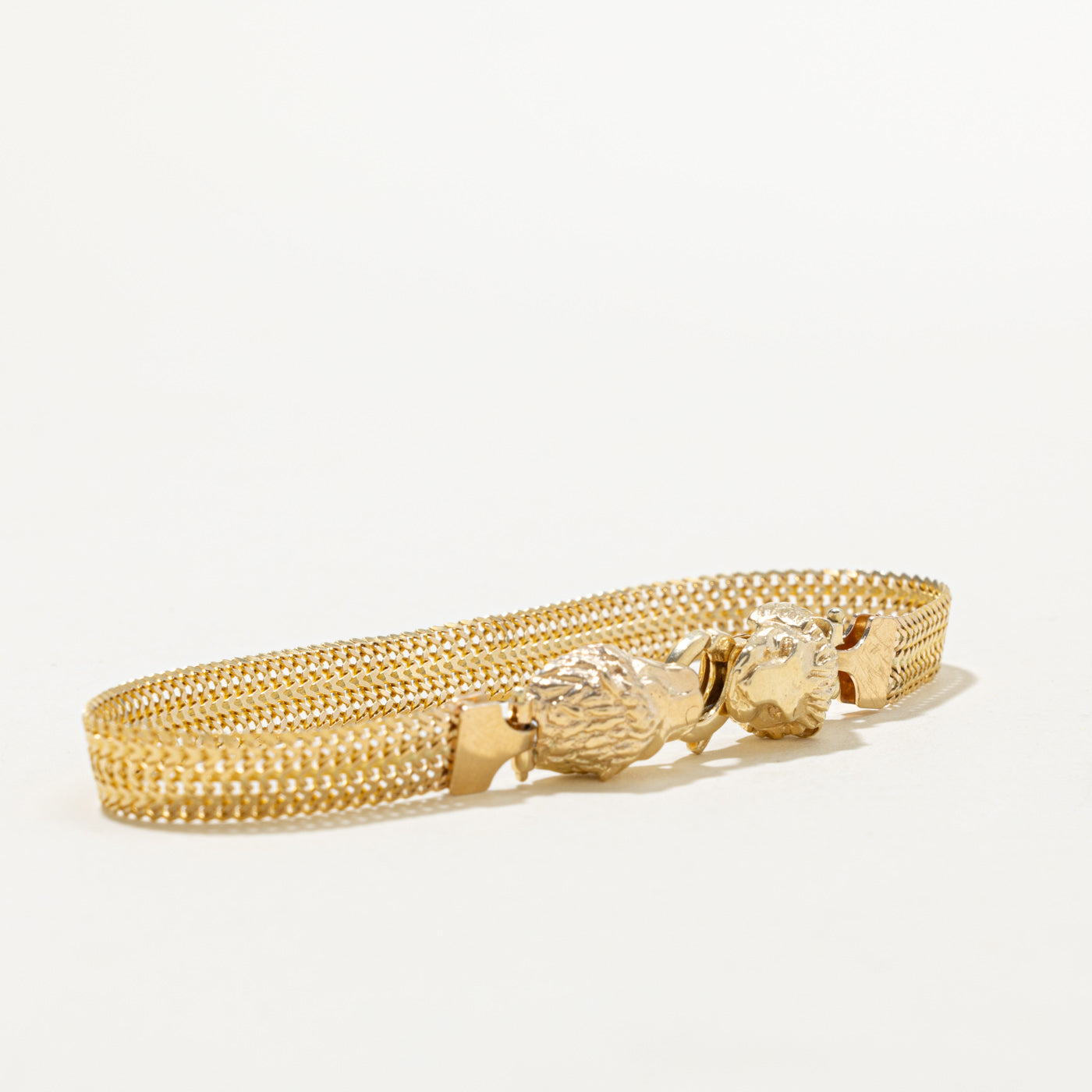 Italian Yellow Gold Lion Mesh Bracelet | 7.5"