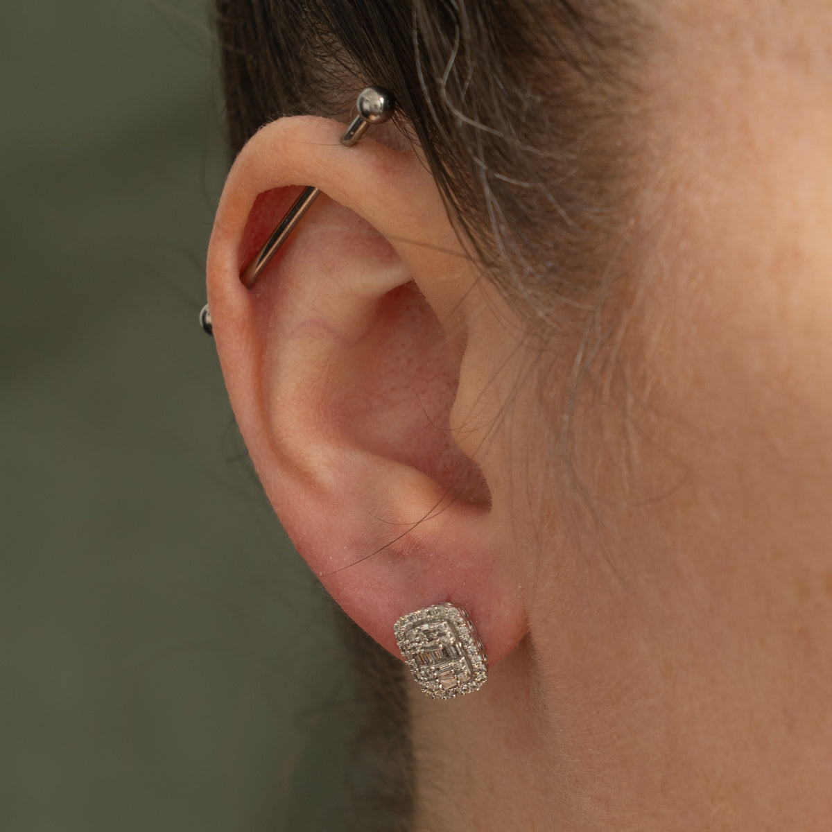14k Diamond Rectangle Cluster Stud Earrings | 0.56ctw