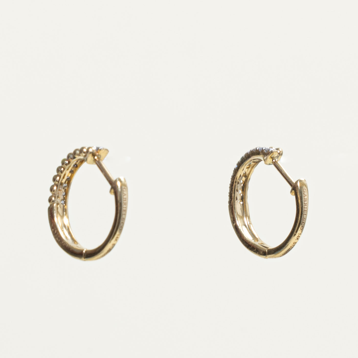 14k Diamond Bead Textured Hoop Earrings | 0.11ctw