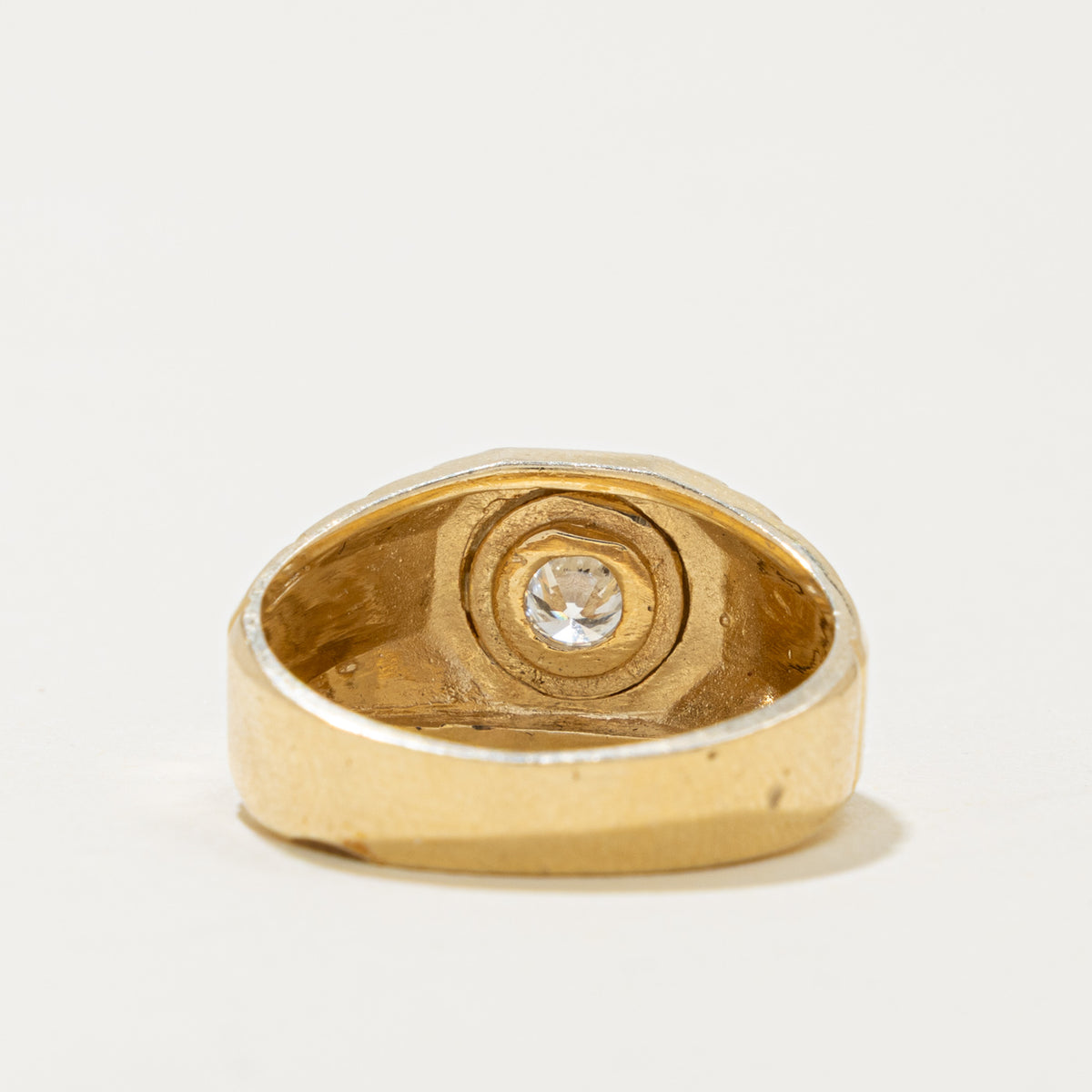 14k Solitaire Diamond Grooved Geometric Signet Ring | 0.20ct | SZ 7.5