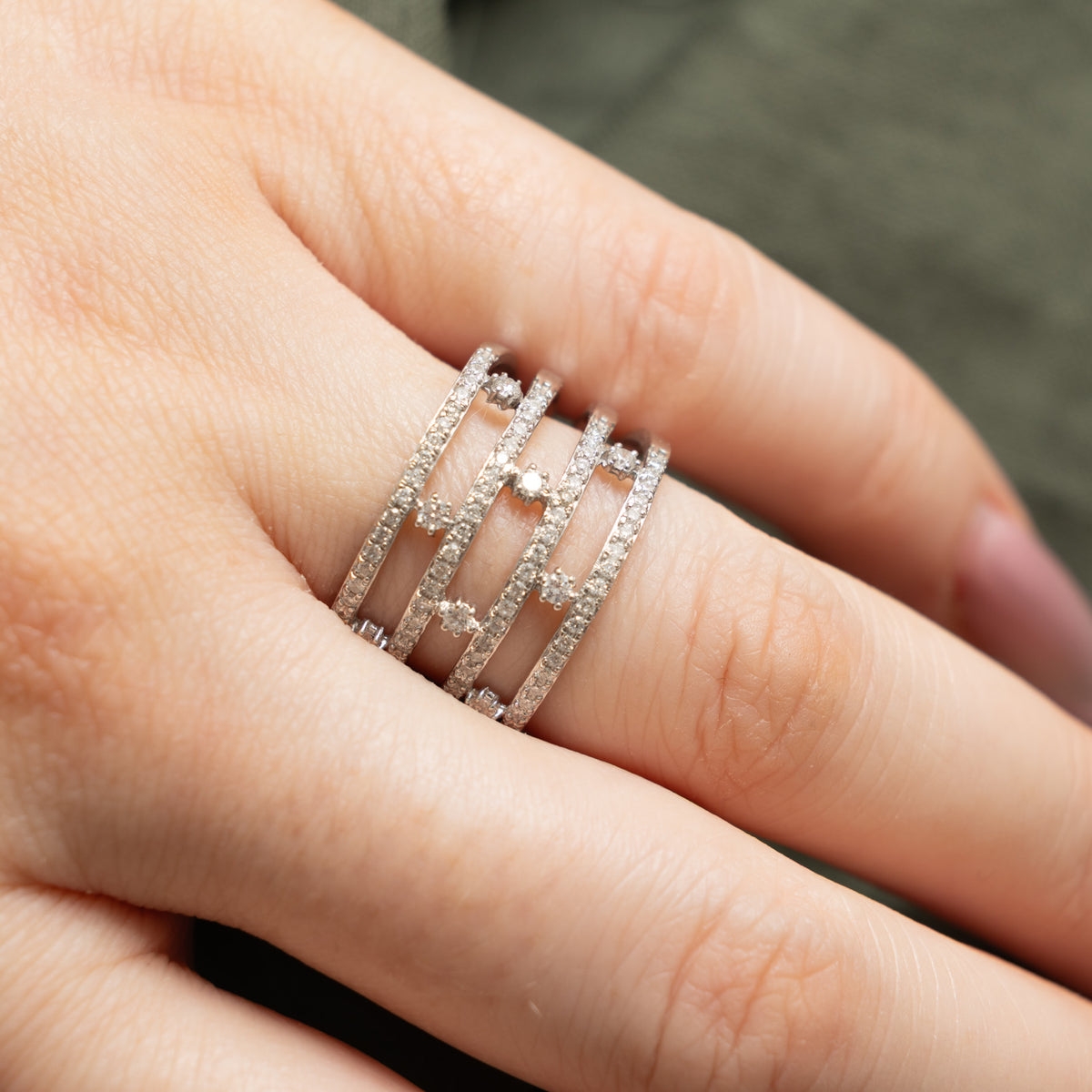 14k Multi Row Diamond Open Layered Band | 0.52ctw | 13.7mm | SZ 7.25