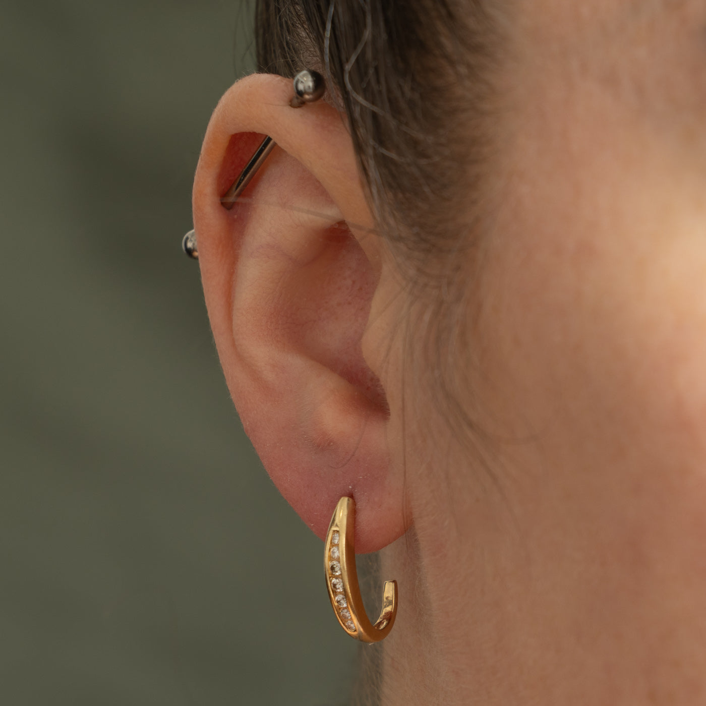 14k Channel Set Diamond Half Hoop Earrings | 0.22ctw