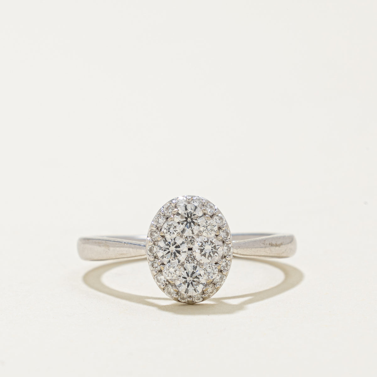 14k Pave Set Diamond Oval Cluster Halo Ring | 0.38ctw | SZ 6.75